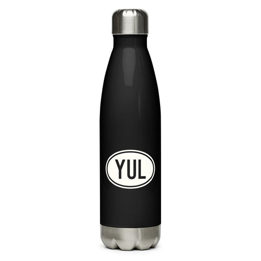 YUL Montreal Water Bottle • Black with Oval Car Sticker Design • YHM Designs - Image 01