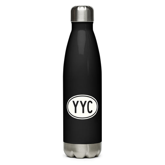 YYC Calgary Water Bottle • Black with Oval Car Sticker Design • YHM Designs - Image 01