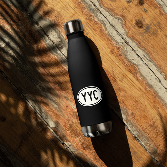 YYC Calgary Water Bottle • Black with Oval Car Sticker Design • YHM Designs - Image 02