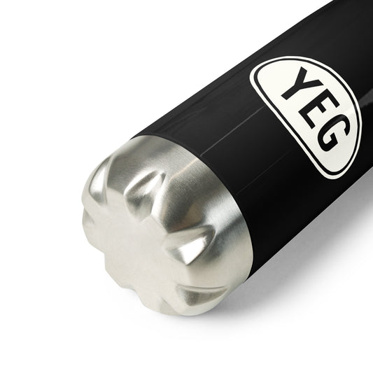 YEG Edmonton Water Bottle • Black with Oval Car Sticker Design • YHM Designs - Image 02