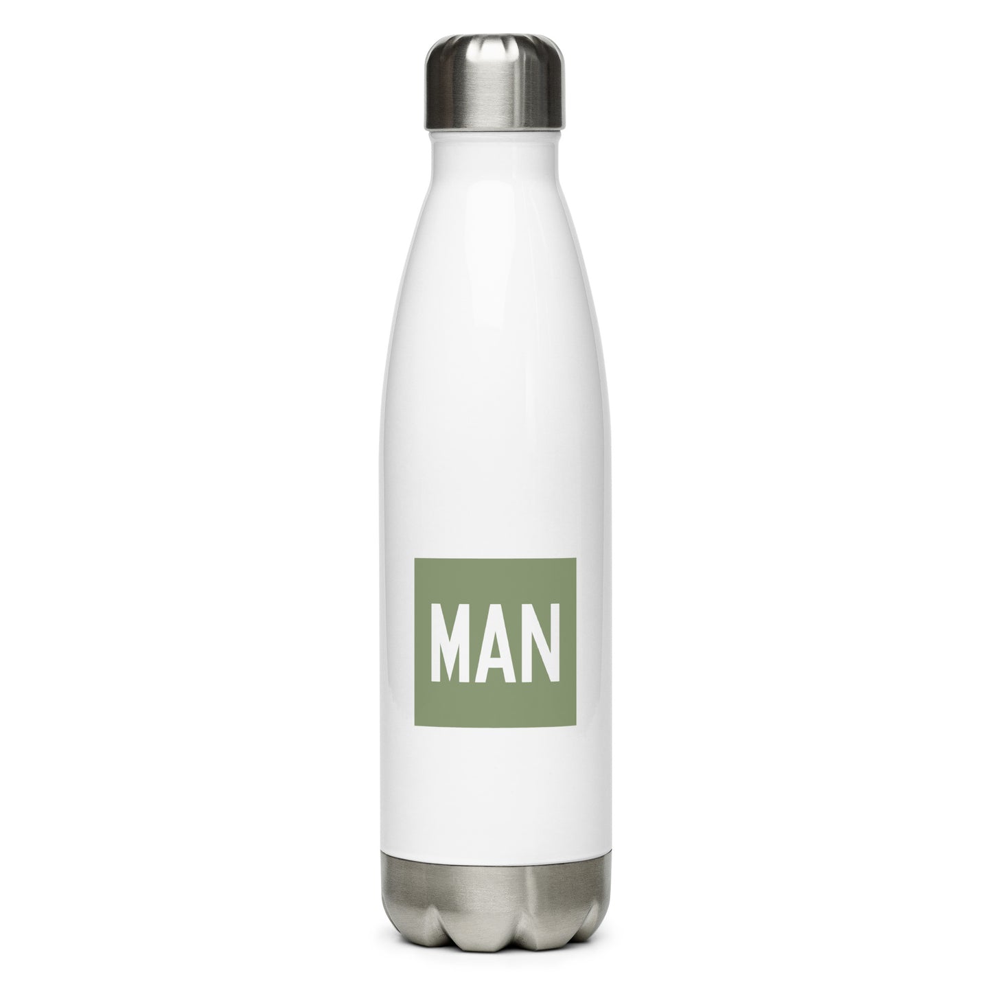 MAN Manchester Water Bottle • Air Force Lettering in Camouflage Green • YHM Designs - Image 01