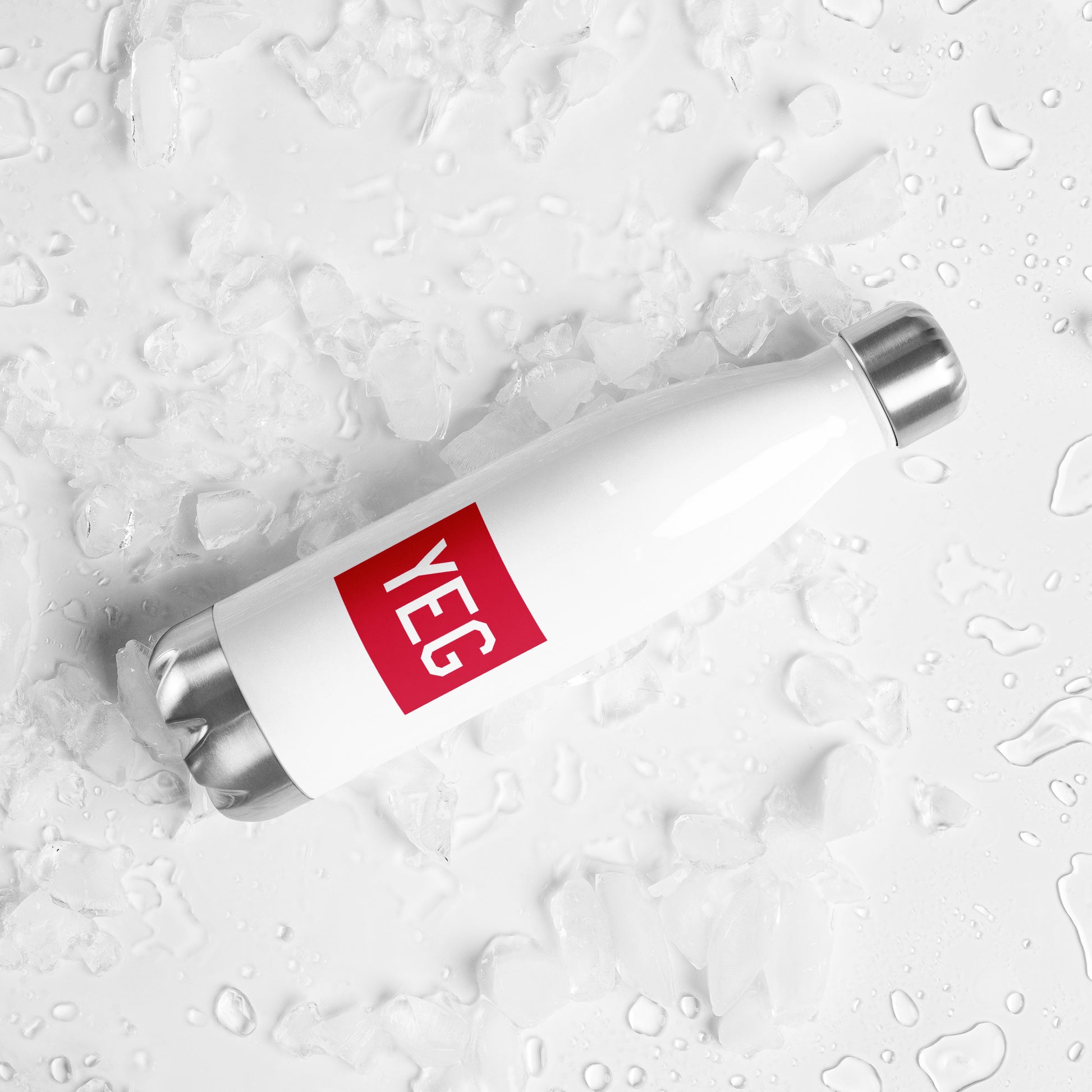 YEG Edmonton Water Bottle • Air Force Lettering in Crimson Red • YHM Designs - Image 05