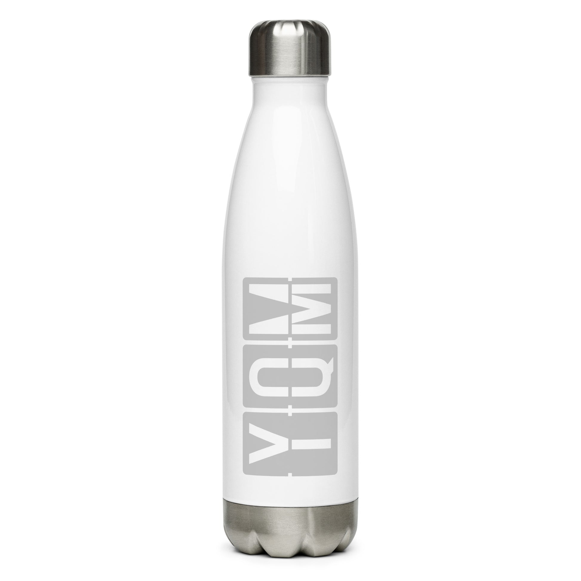 YQM Moncton Water Bottle • Split-Flap Display Lettering in Grey • YHM Designs - Image 01