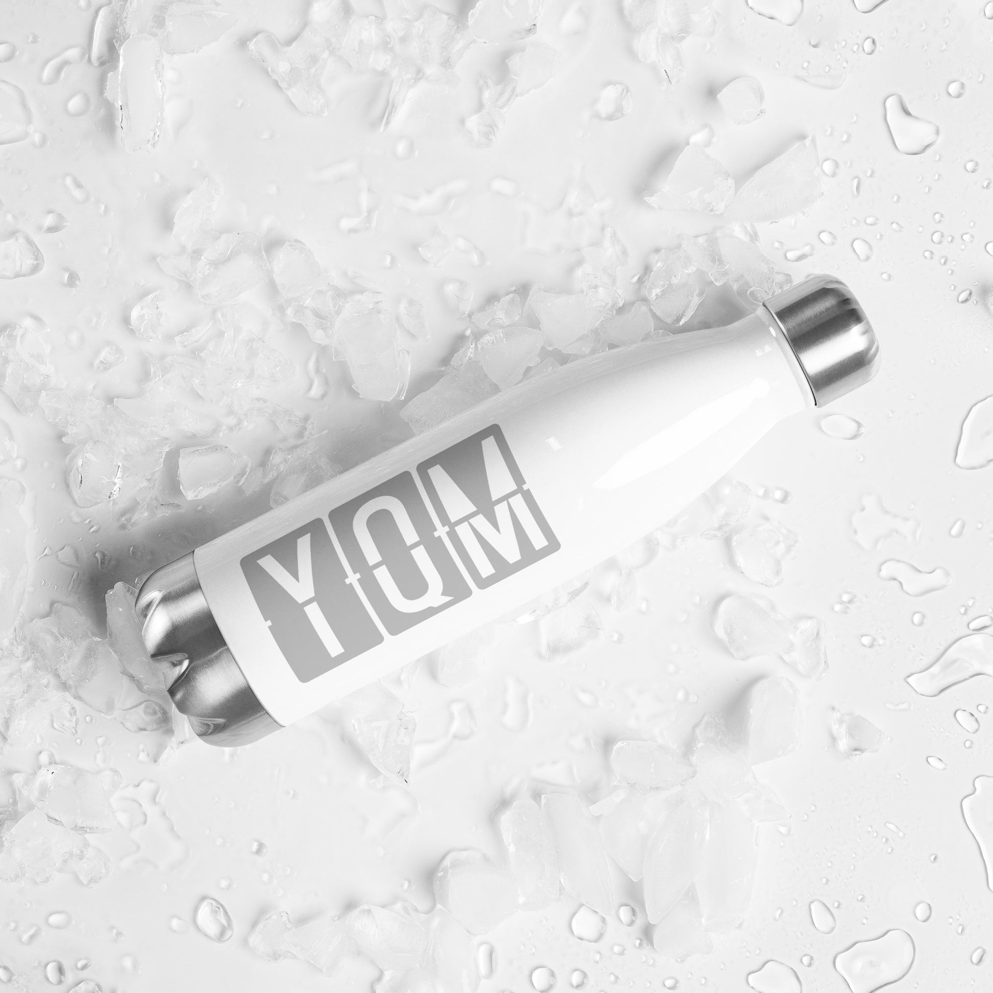 YQM Moncton Water Bottle • Split-Flap Display Lettering in Grey • YHM Designs - Image 05
