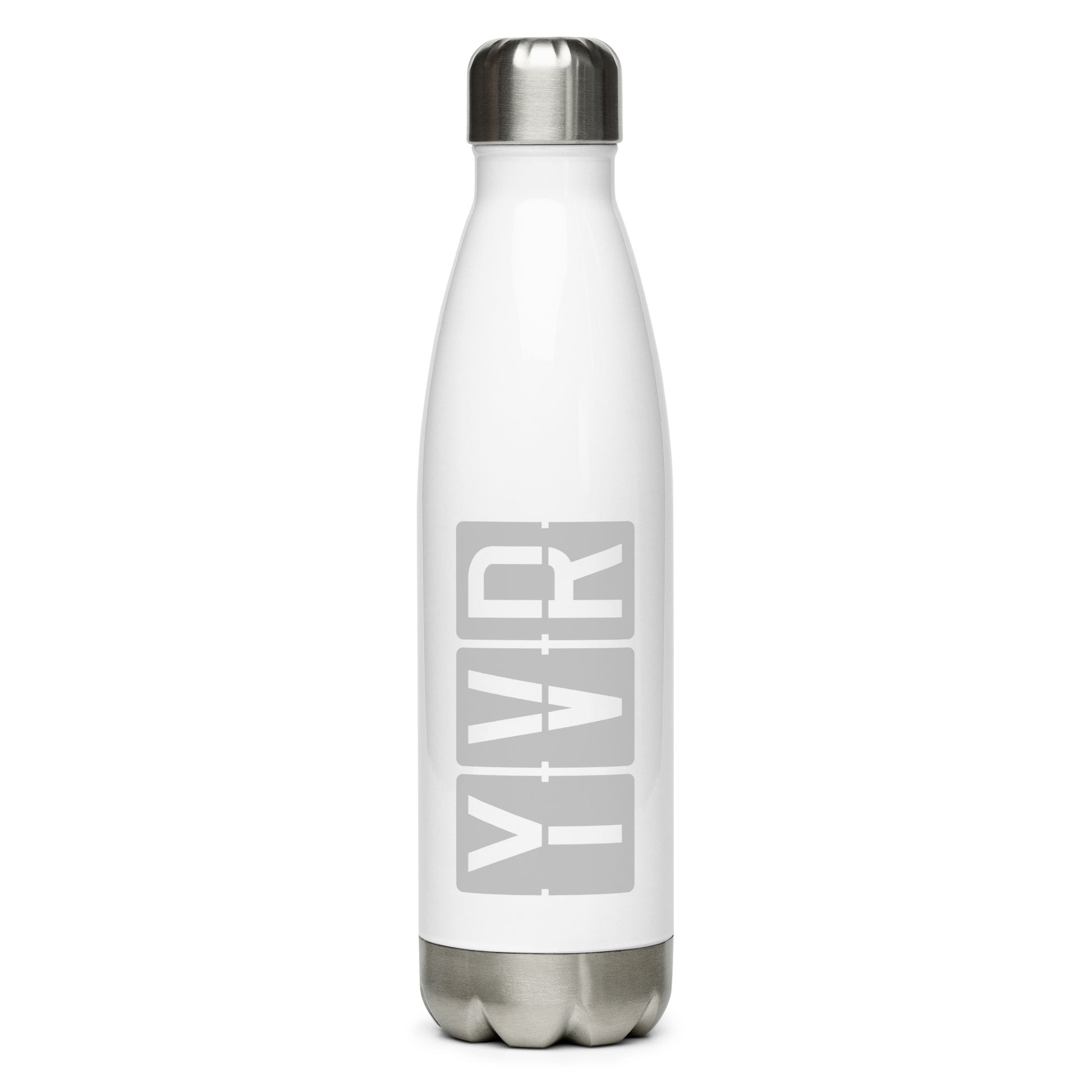 YVR Vancouver Water Bottle • Split-Flap Display Lettering in Grey • YHM Designs - Image 01
