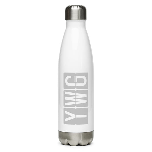 YWG Winnipeg Water Bottle • Split-Flap Display Lettering in Grey • YHM Designs - Image 01