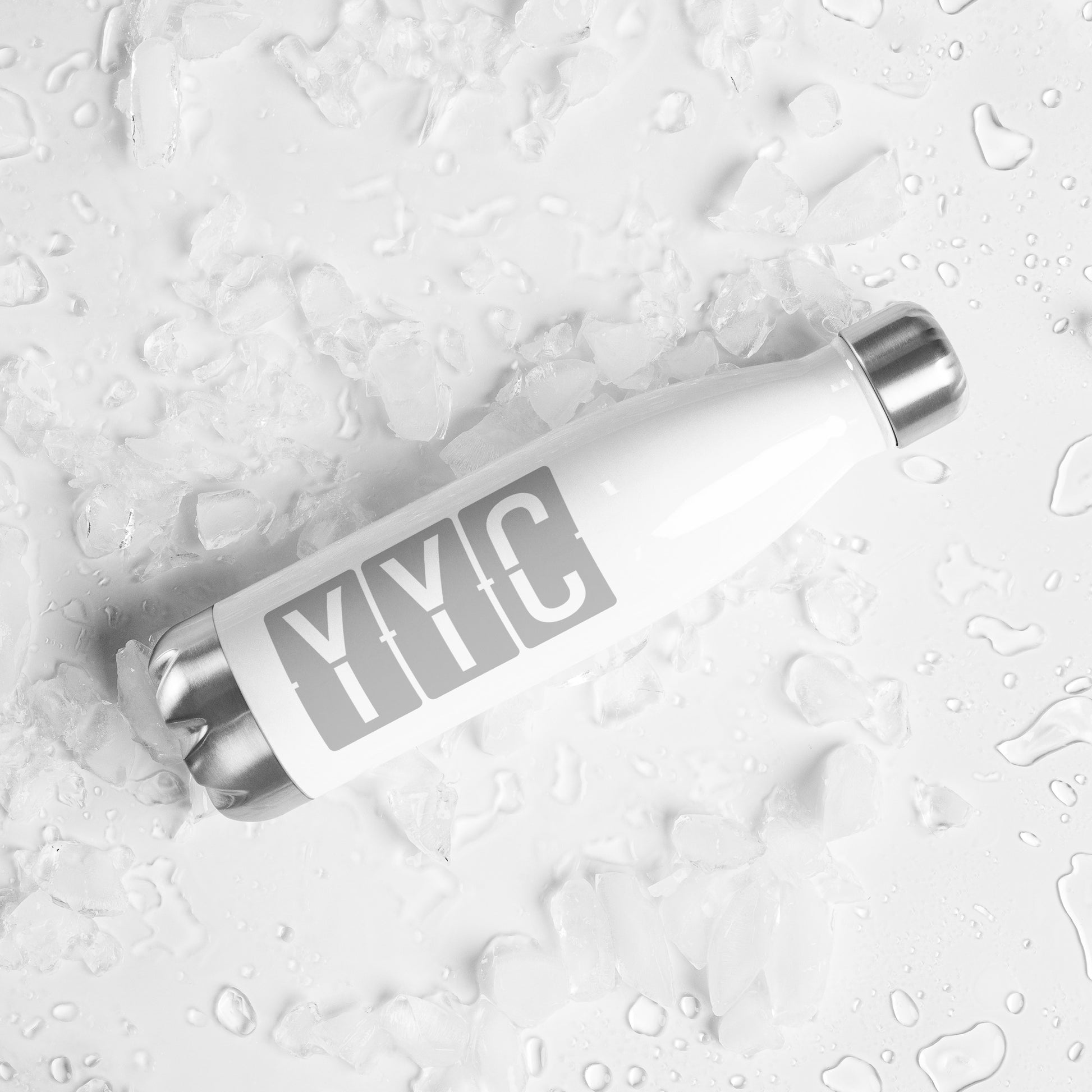 YYC Calgary Water Bottle • Split-Flap Display Lettering in Grey • YHM Designs - Image 05