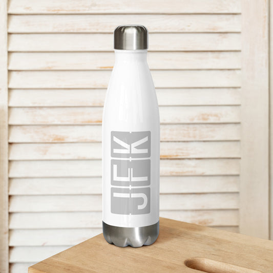 JFK New York City Water Bottle • Split-Flap Display Lettering in Grey • YHM Designs - Image 02