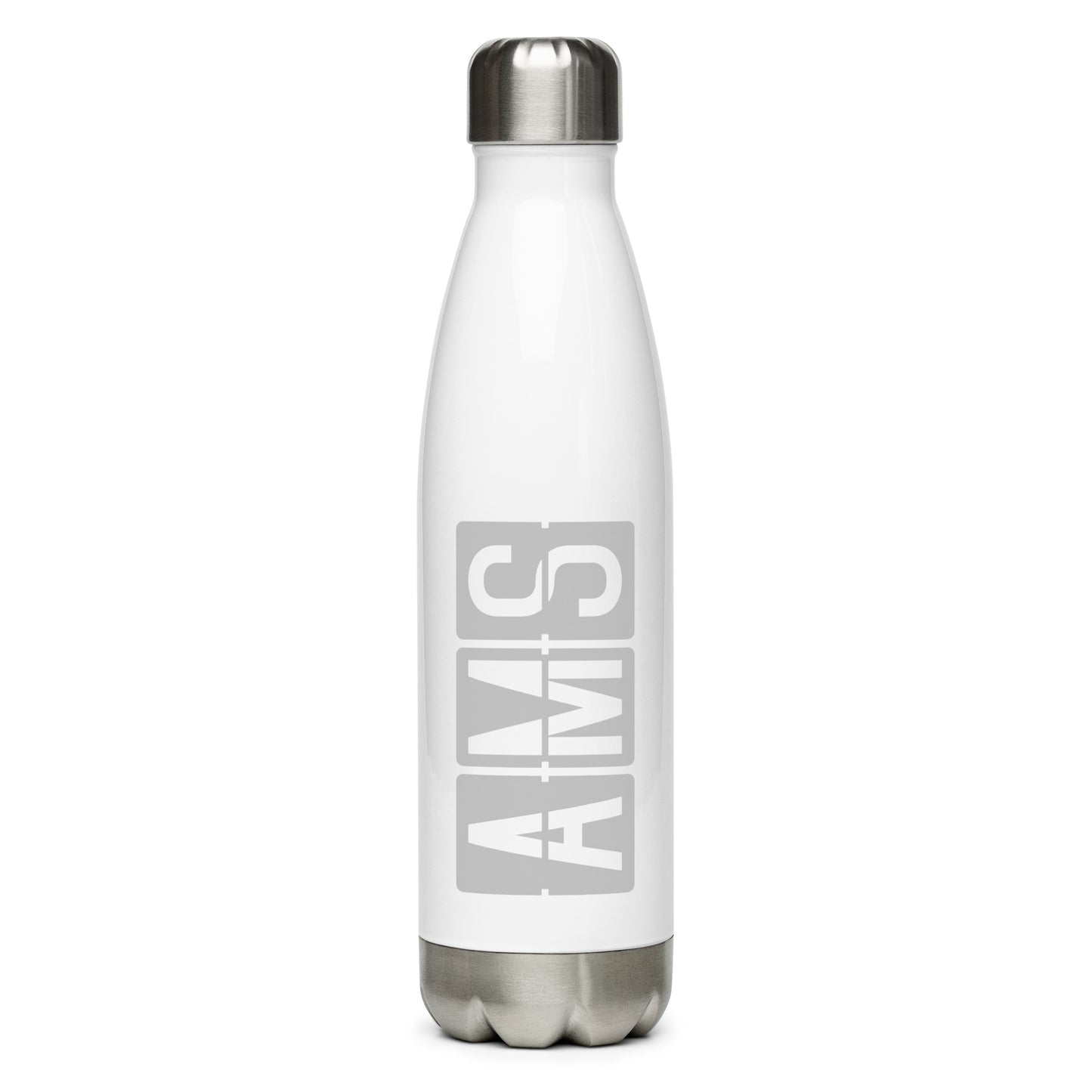 Aviation Avgeek Water Bottle - Grey • AMS Amsterdam • YHM Designs - Image 01