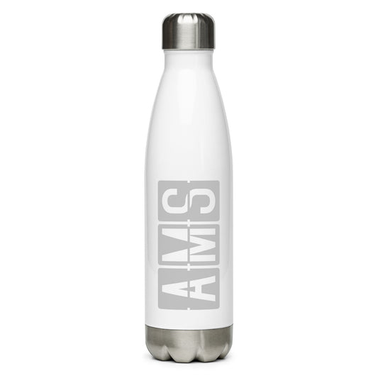 Aviation Avgeek Water Bottle - Grey • AMS Amsterdam • YHM Designs - Image 01