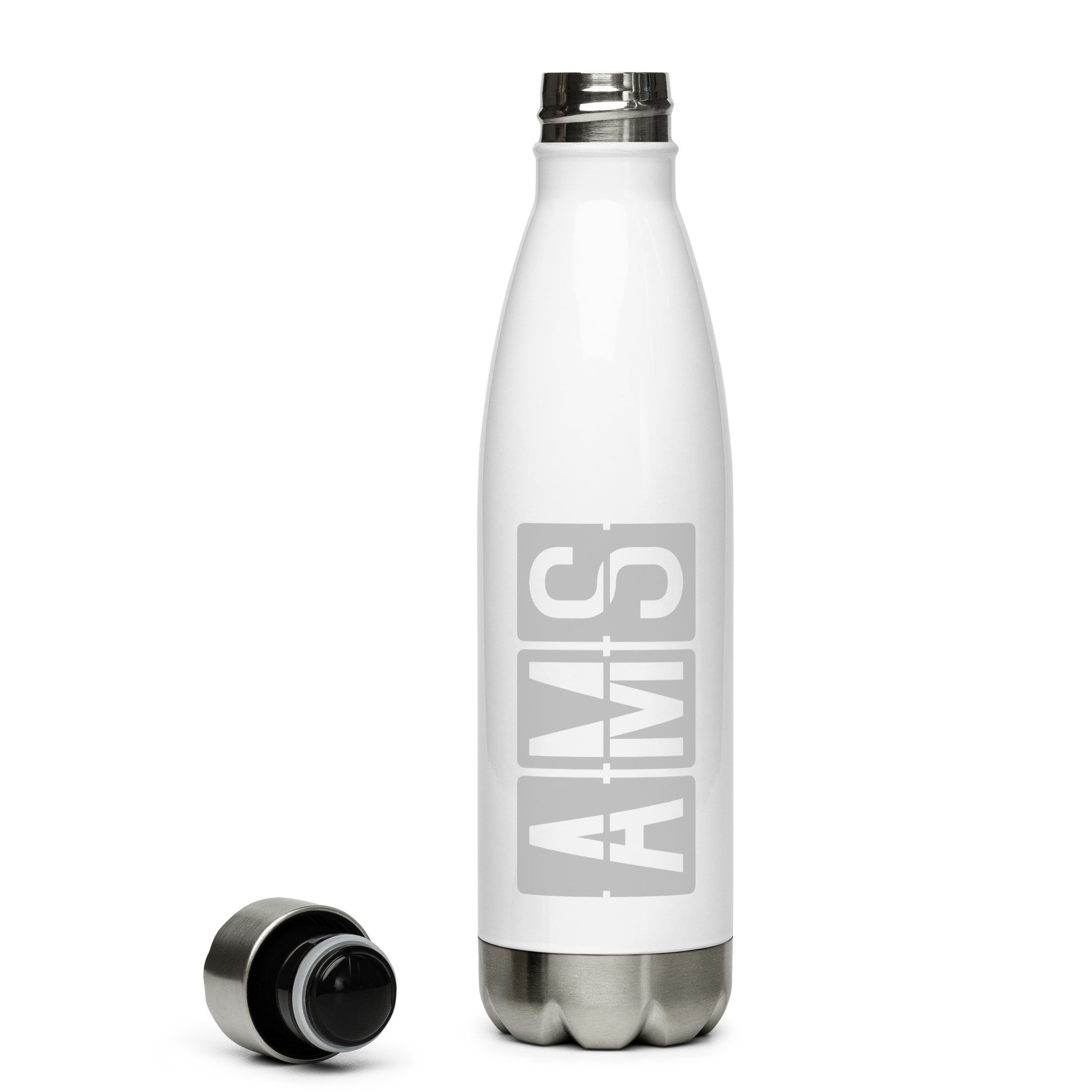 Aviation Avgeek Water Bottle - Grey • AMS Amsterdam • YHM Designs - Image 06