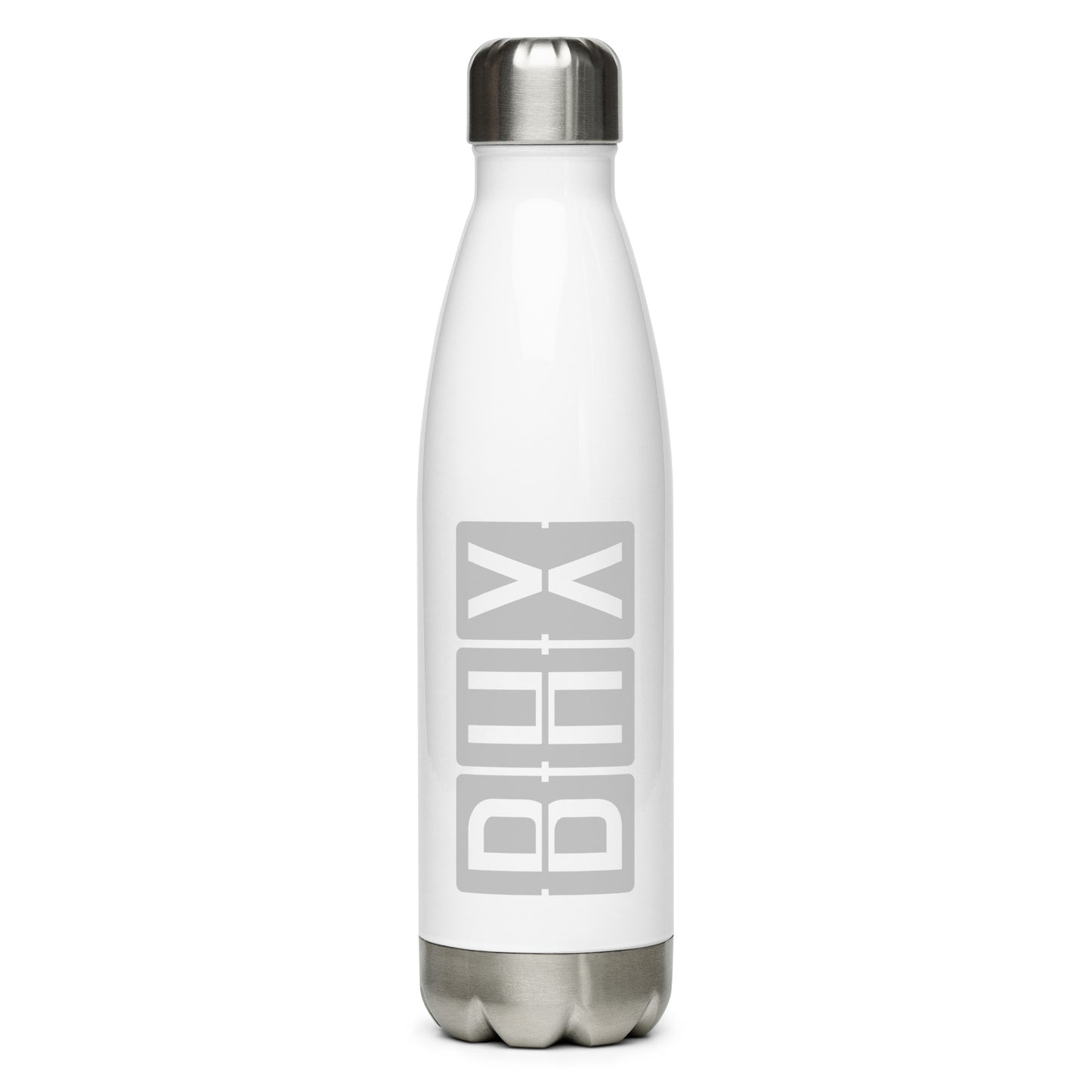 BHX Birmingham Water Bottle • Split-Flap Display Lettering in Grey • YHM Designs - Image 01