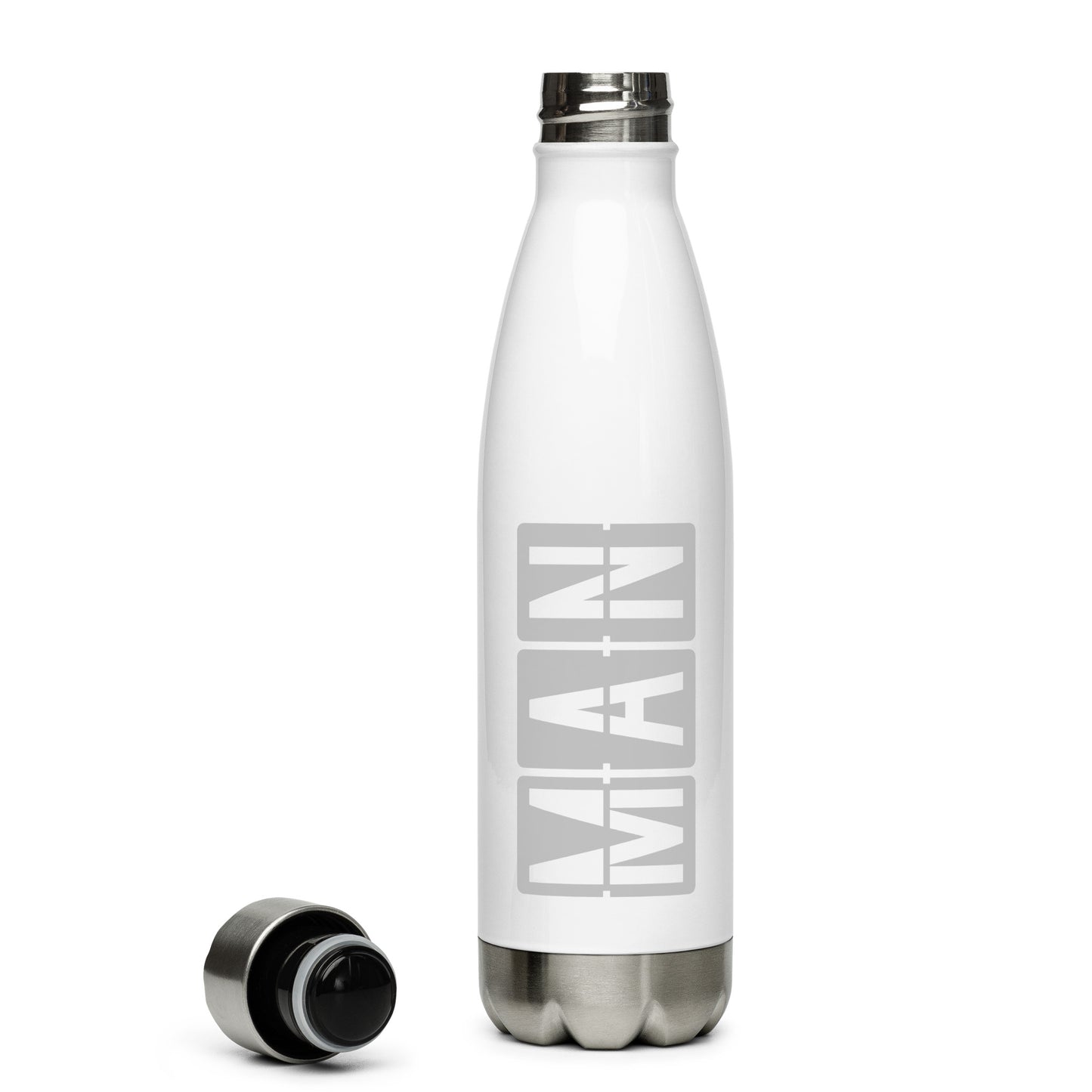 MAN Manchester Water Bottle • Split-Flap Display Lettering in Grey • YHM Designs - Image 06