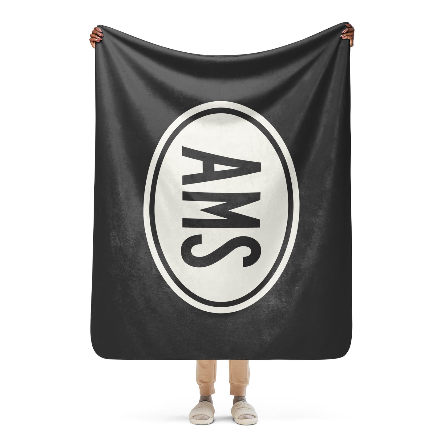 Unique Travel Gift Sherpa Blanket - White Oval • AMS Amsterdam Souvenir • YHM Designs - Image 04