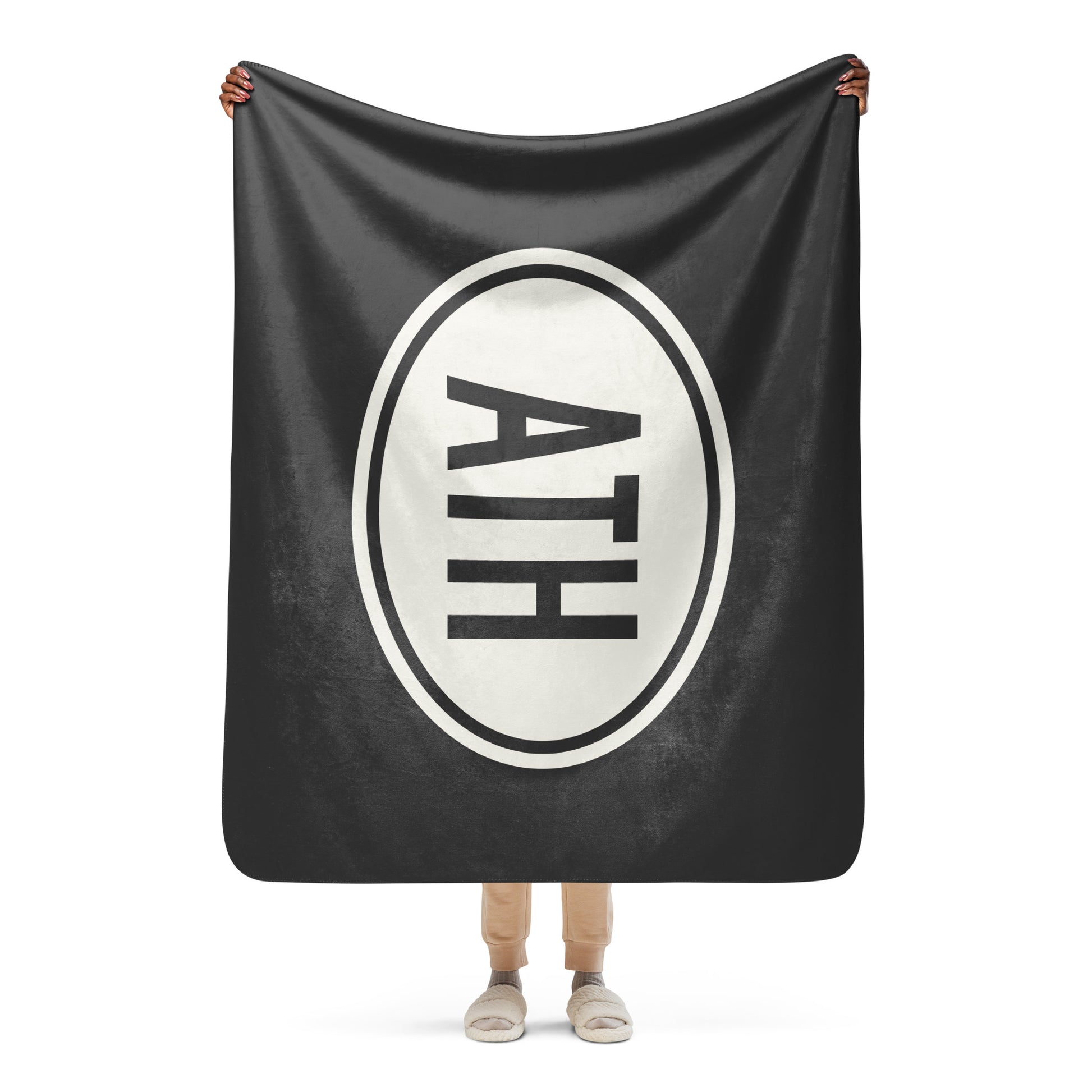 Unique Travel Gift Sherpa Blanket - White Oval • ATH Athens • YHM Designs - Image 04