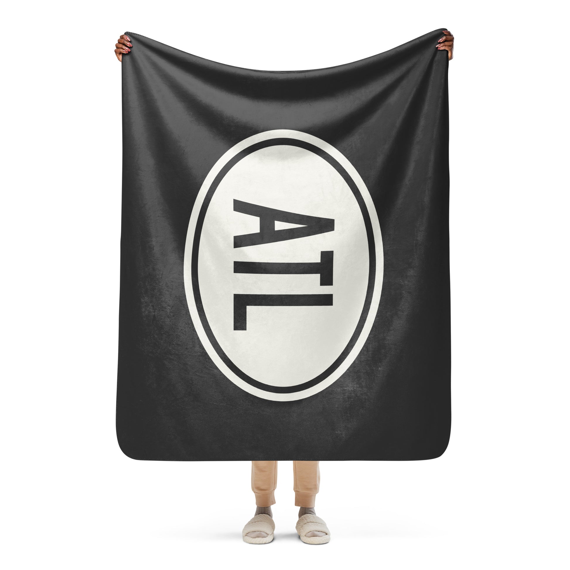 Unique Travel Gift Sherpa Blanket - White Oval • ATL Atlanta • YHM Designs - Image 04