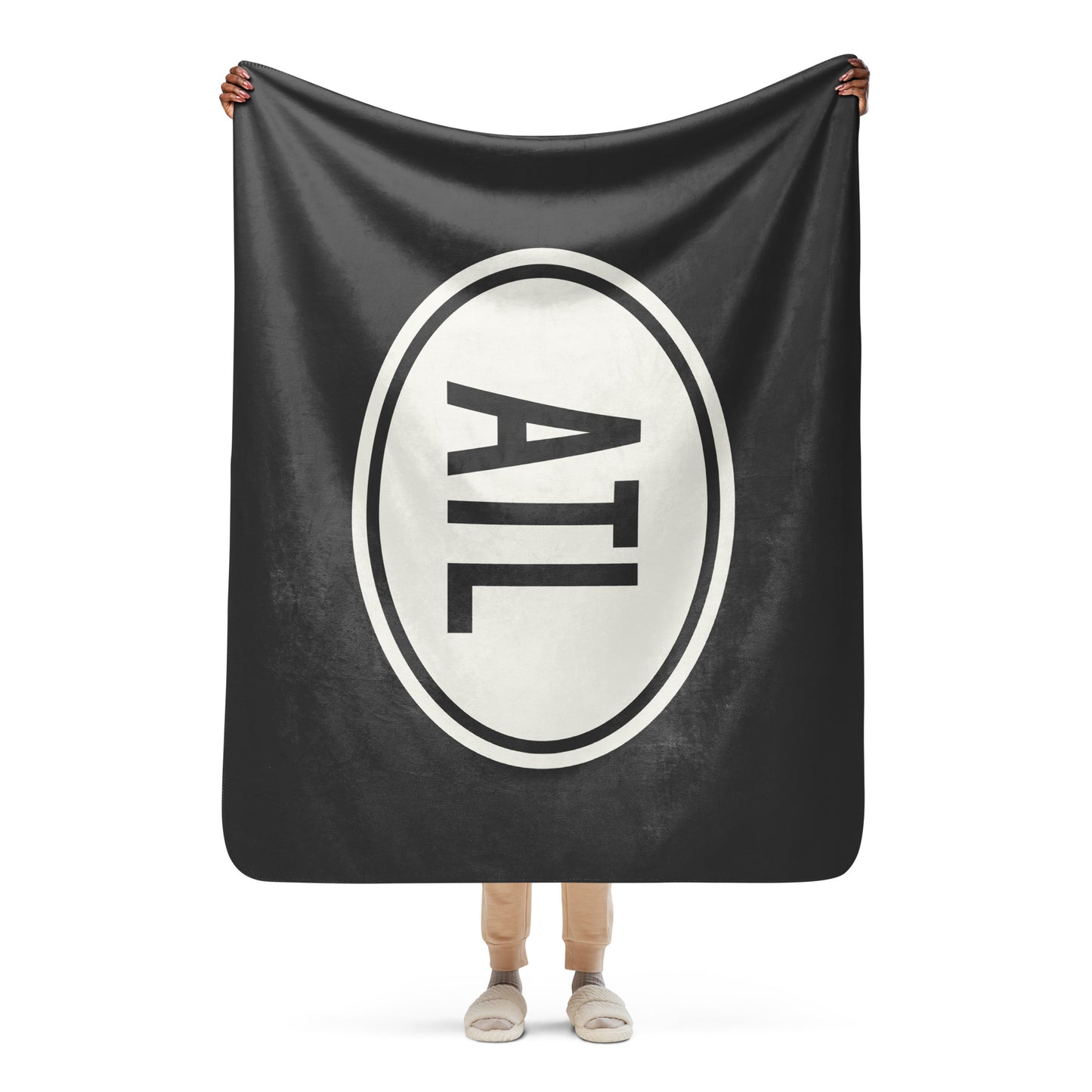Unique Travel Gift Sherpa Blanket - White Oval • ATL Atlanta Souvenir • YHM Designs - Image 04