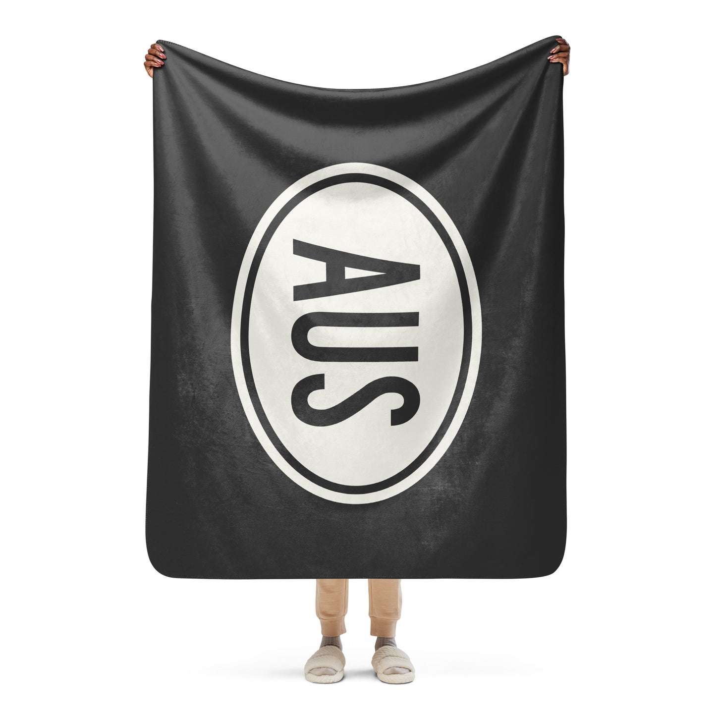 Unique Travel Gift Sherpa Blanket - White Oval • AUS Austin Souvenir • YHM Designs - Image 04