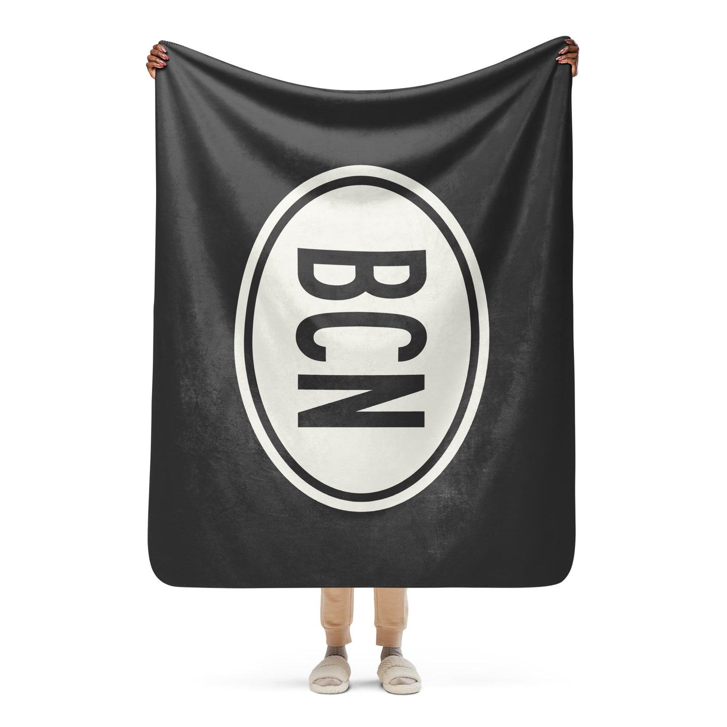 Unique Travel Gift Sherpa Blanket - White Oval • BCN Barcelona • YHM Designs - Image 04