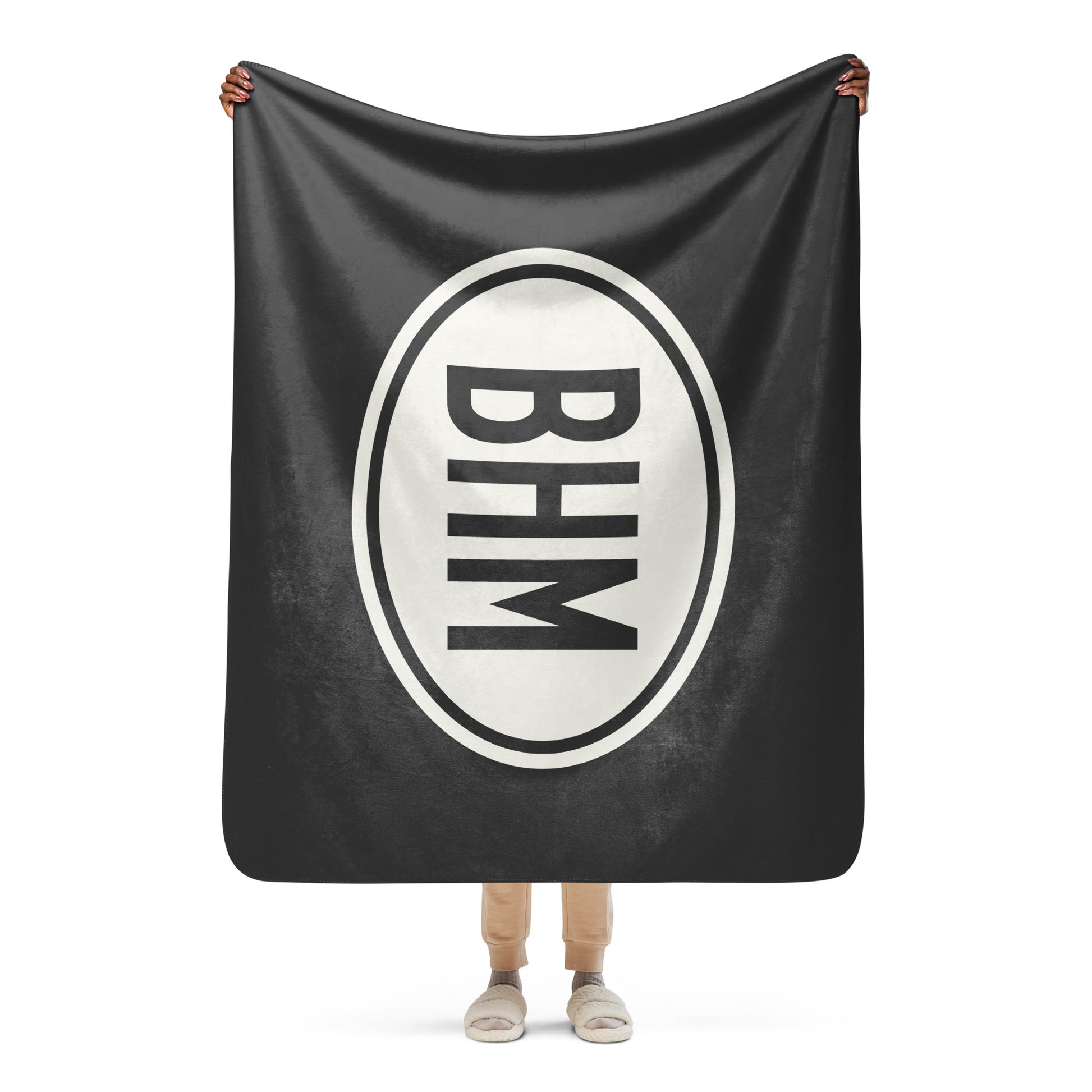 Unique Travel Gift Sherpa Blanket - White Oval • BHM Birmingham • YHM Designs - Image 04