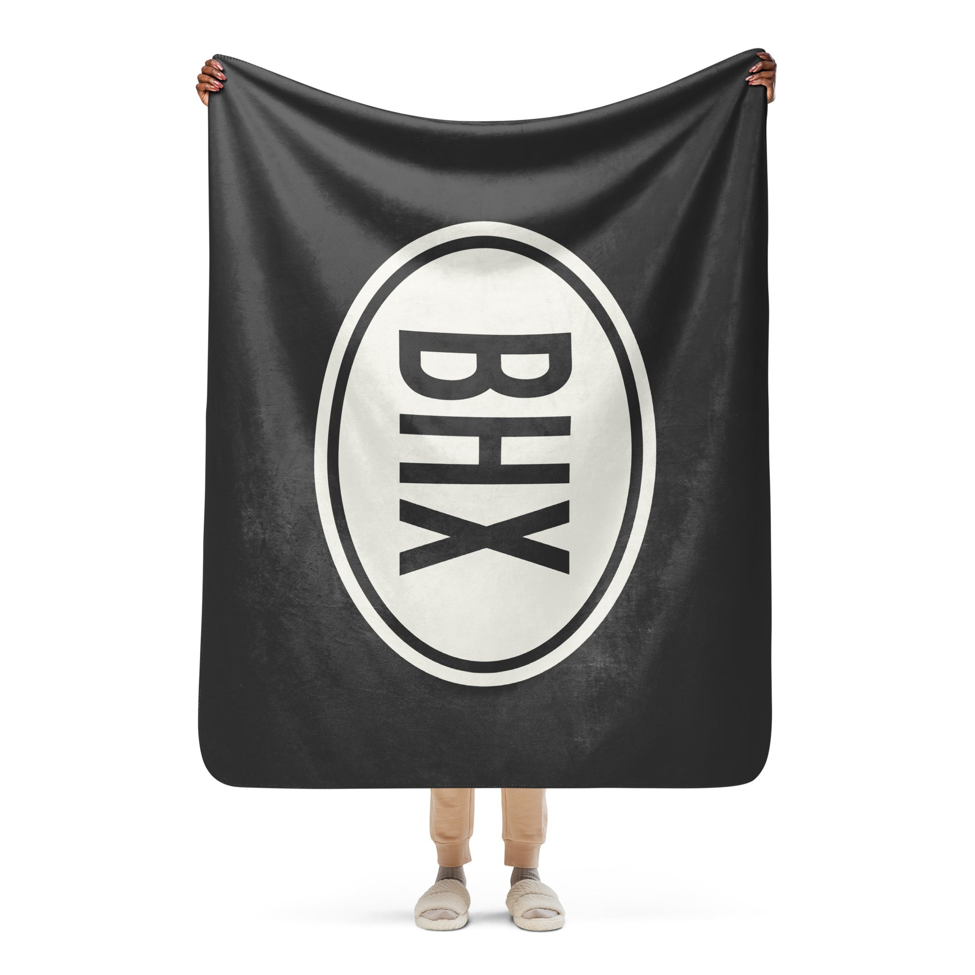 Unique Travel Gift Sherpa Blanket - White Oval • BHX Birmingham • YHM Designs - Image 04