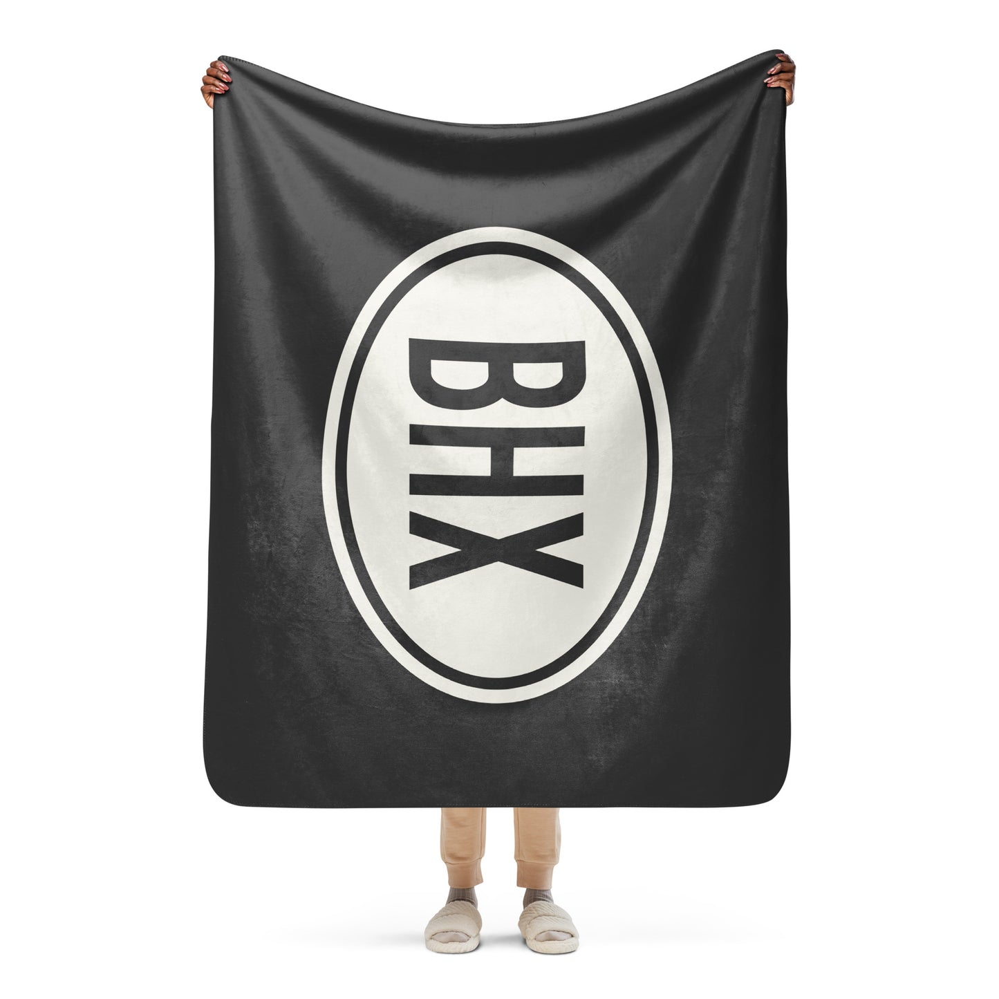 Unique Travel Gift Sherpa Blanket - White Oval • BHX Birmingham Souvenir • YHM Designs - Image 04