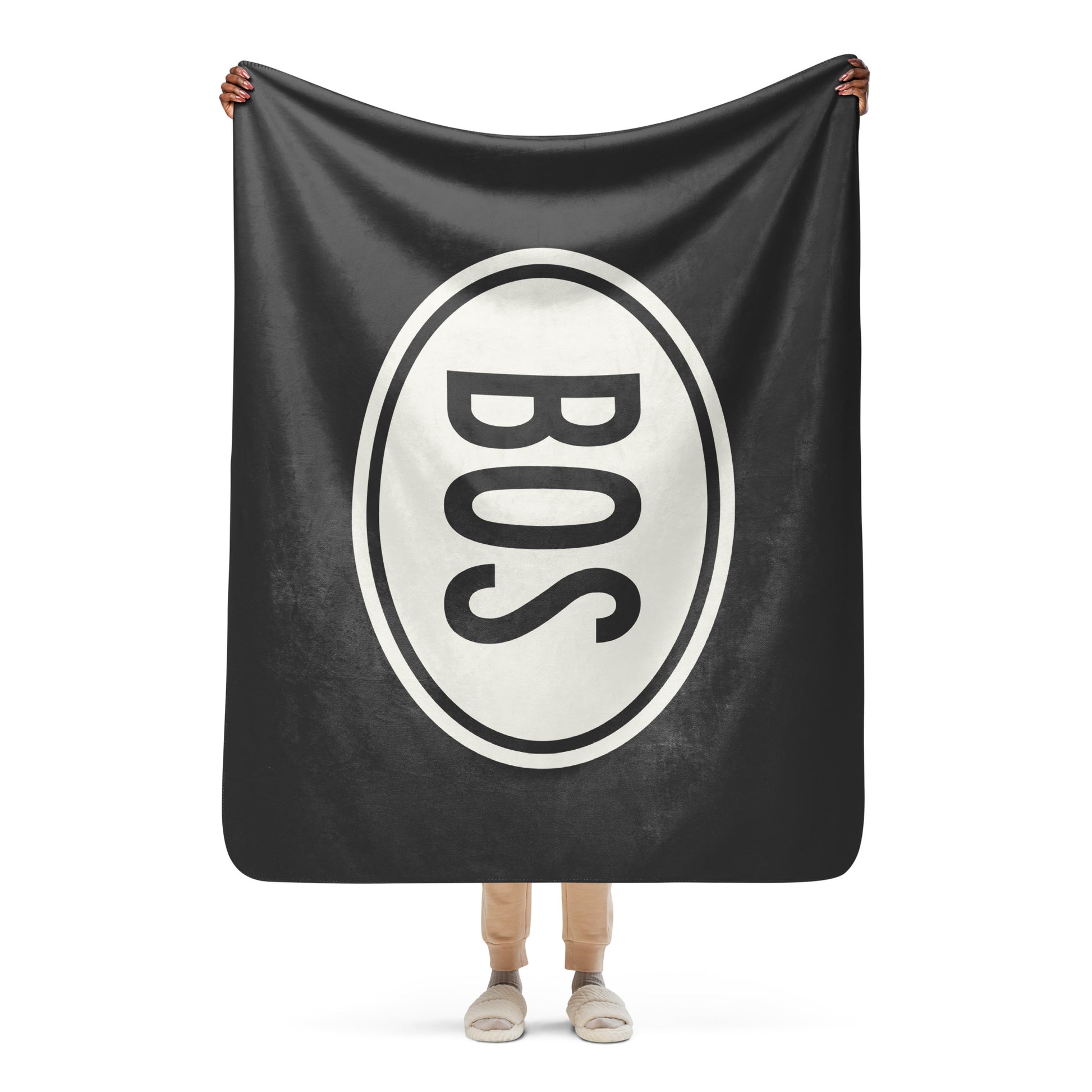 Unique Travel Gift Sherpa Blanket - White Oval • BOS Boston • YHM Designs - Image 04