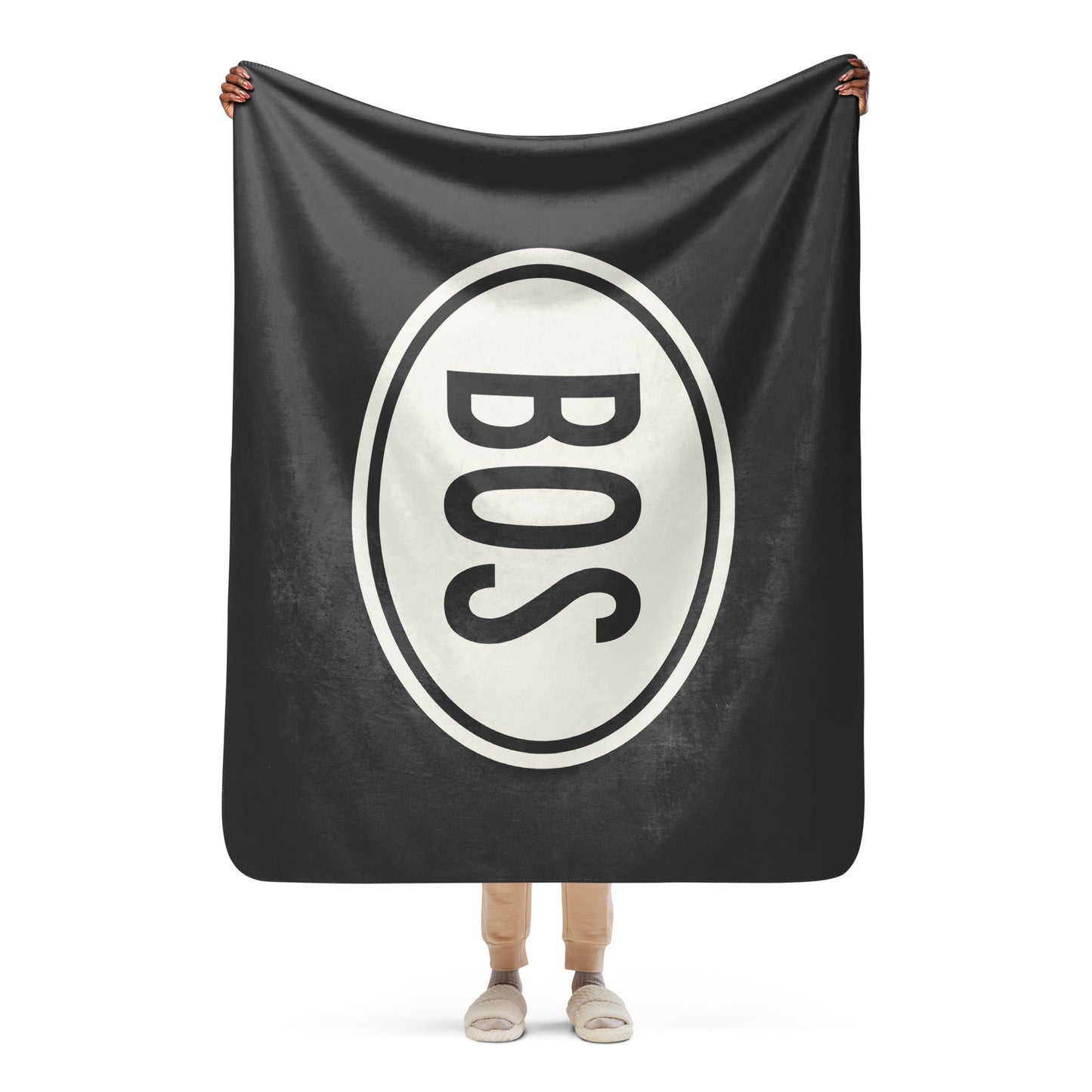 Unique Travel Gift Sherpa Blanket - White Oval • BOS Boston Souvenir • YHM Designs - Image 04