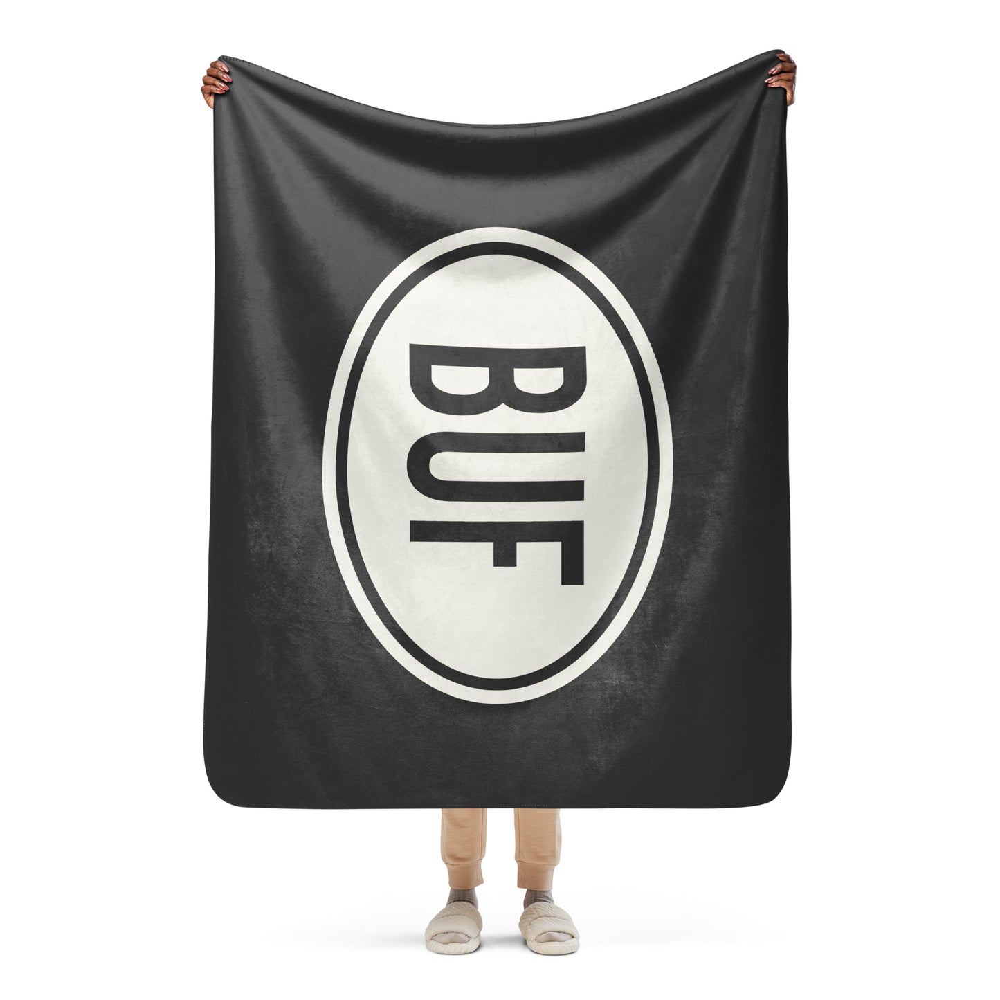 Unique Travel Gift Sherpa Blanket - White Oval • BUF Buffalo • YHM Designs - Image 04
