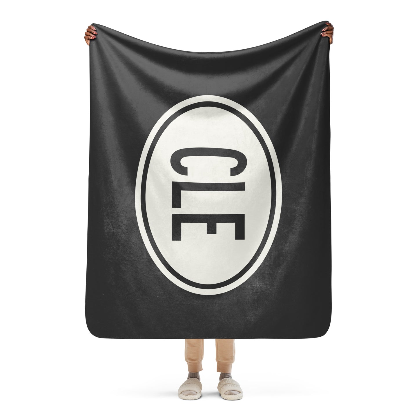 Unique Travel Gift Sherpa Blanket - White Oval • CLE Cleveland • YHM Designs - Image 04