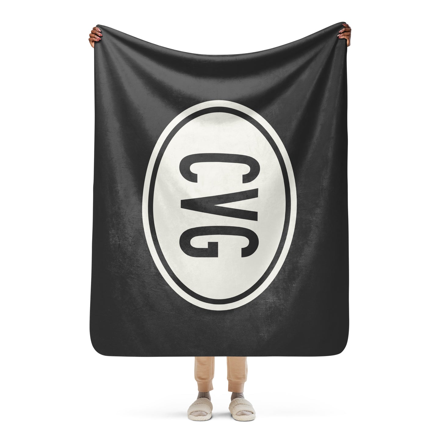 Unique Travel Gift Sherpa Blanket - White Oval • CVG Cincinnati Souvenir • YHM Designs - Image 04