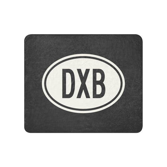 DXB Dubai Sherpa Blanket • Eclipse Grey with Oval Car Sticker Design • YHM Designs - Image 01