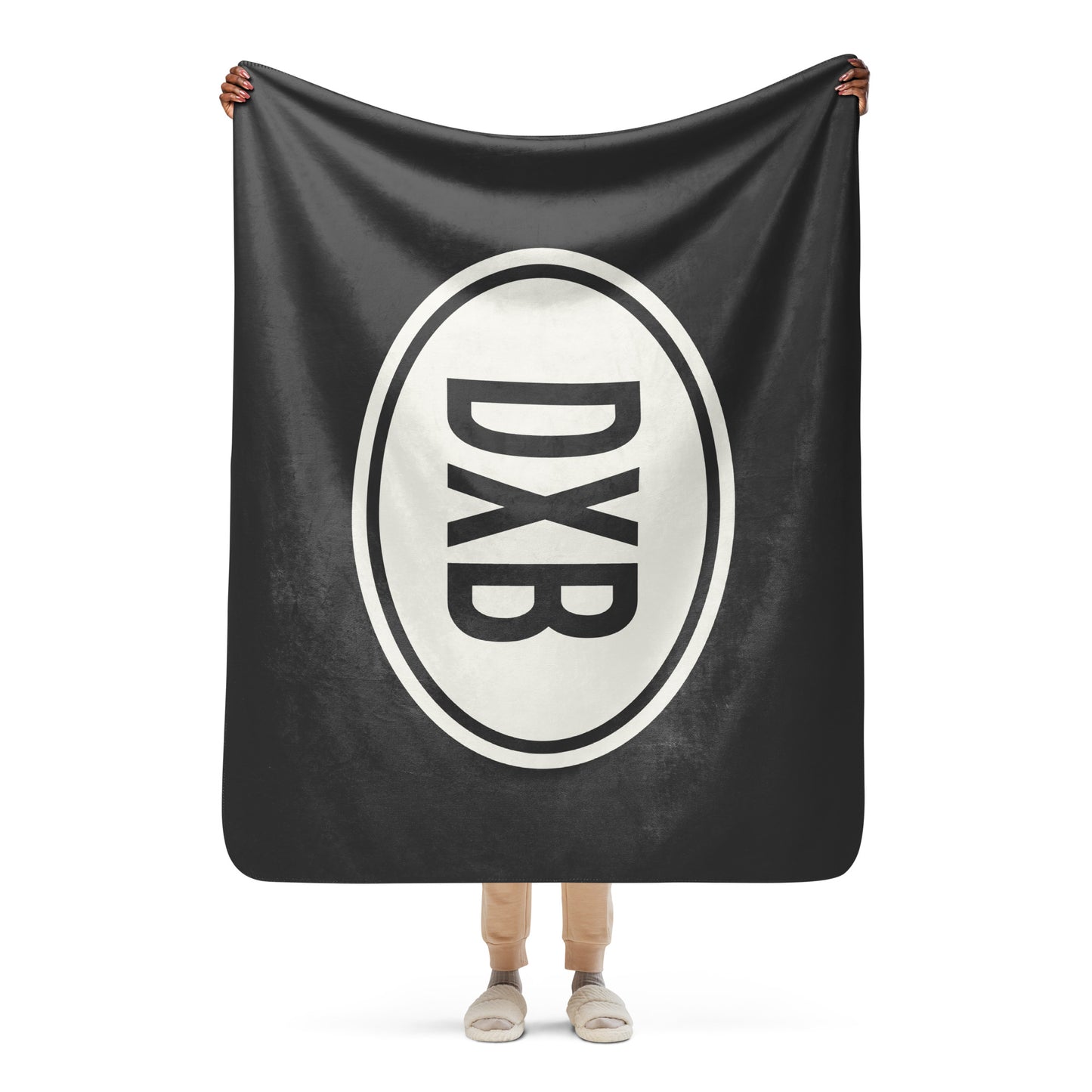 Unique Travel Gift Sherpa Blanket - White Oval • DXB Dubai • YHM Designs - Image 04
