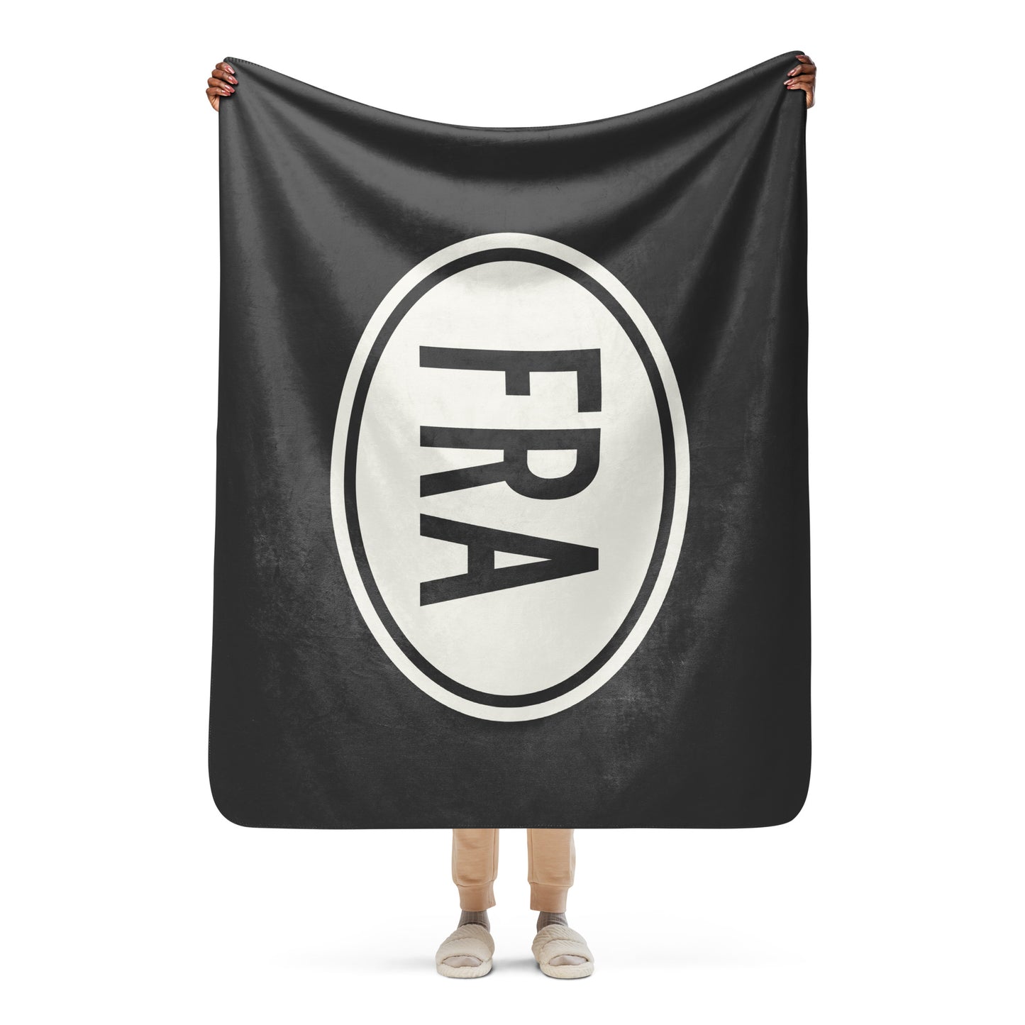 Unique Travel Gift Sherpa Blanket - White Oval • FRA Frankfurt Souvenir • YHM Designs - Image 04