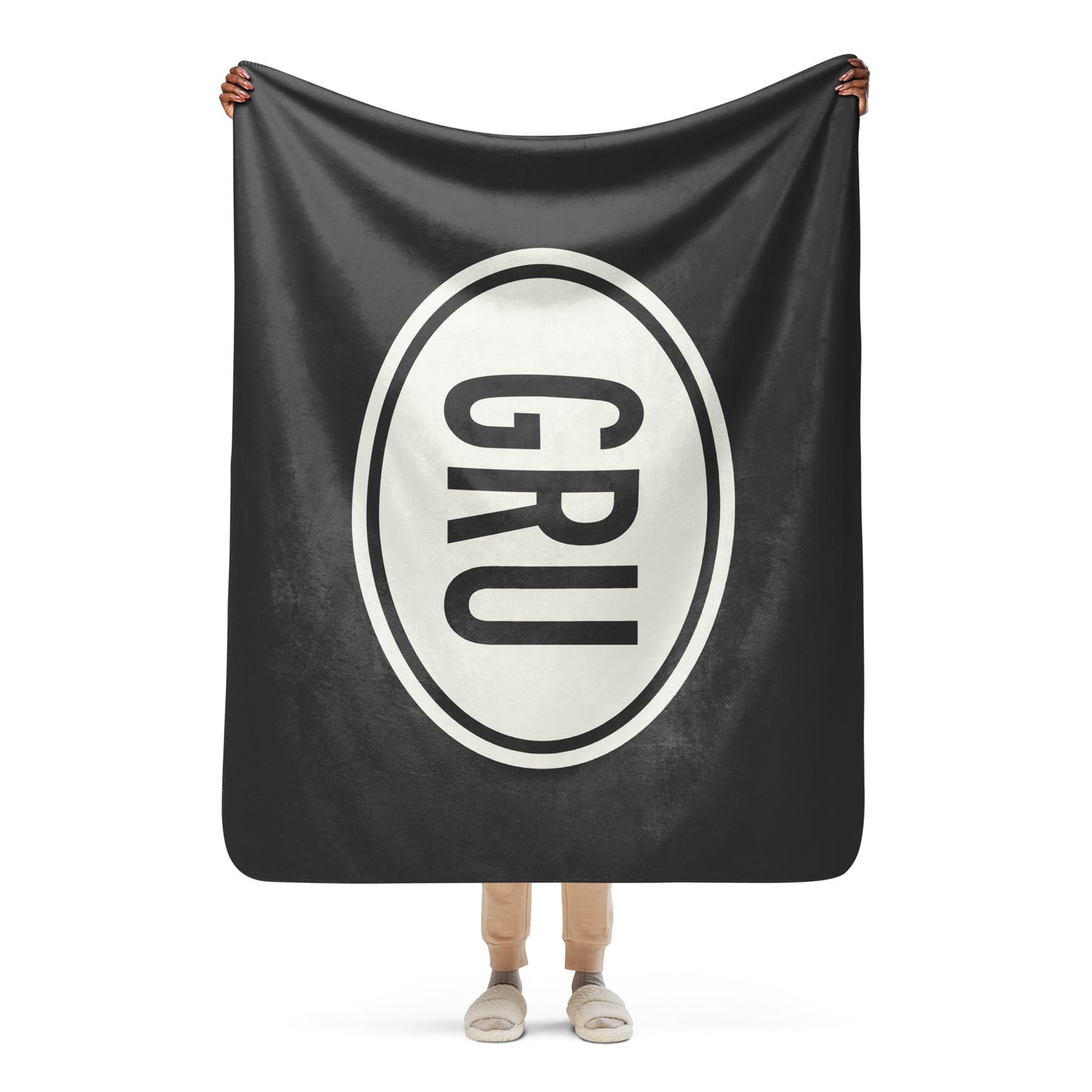 Unique Travel Gift Sherpa Blanket - White Oval • GRU Sao Paulo Souvenir • YHM Designs - Image 04