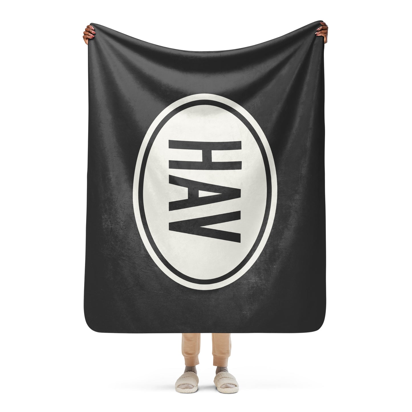 Unique Travel Gift Sherpa Blanket - White Oval • HAV Havana Souvenir • YHM Designs - Image 04