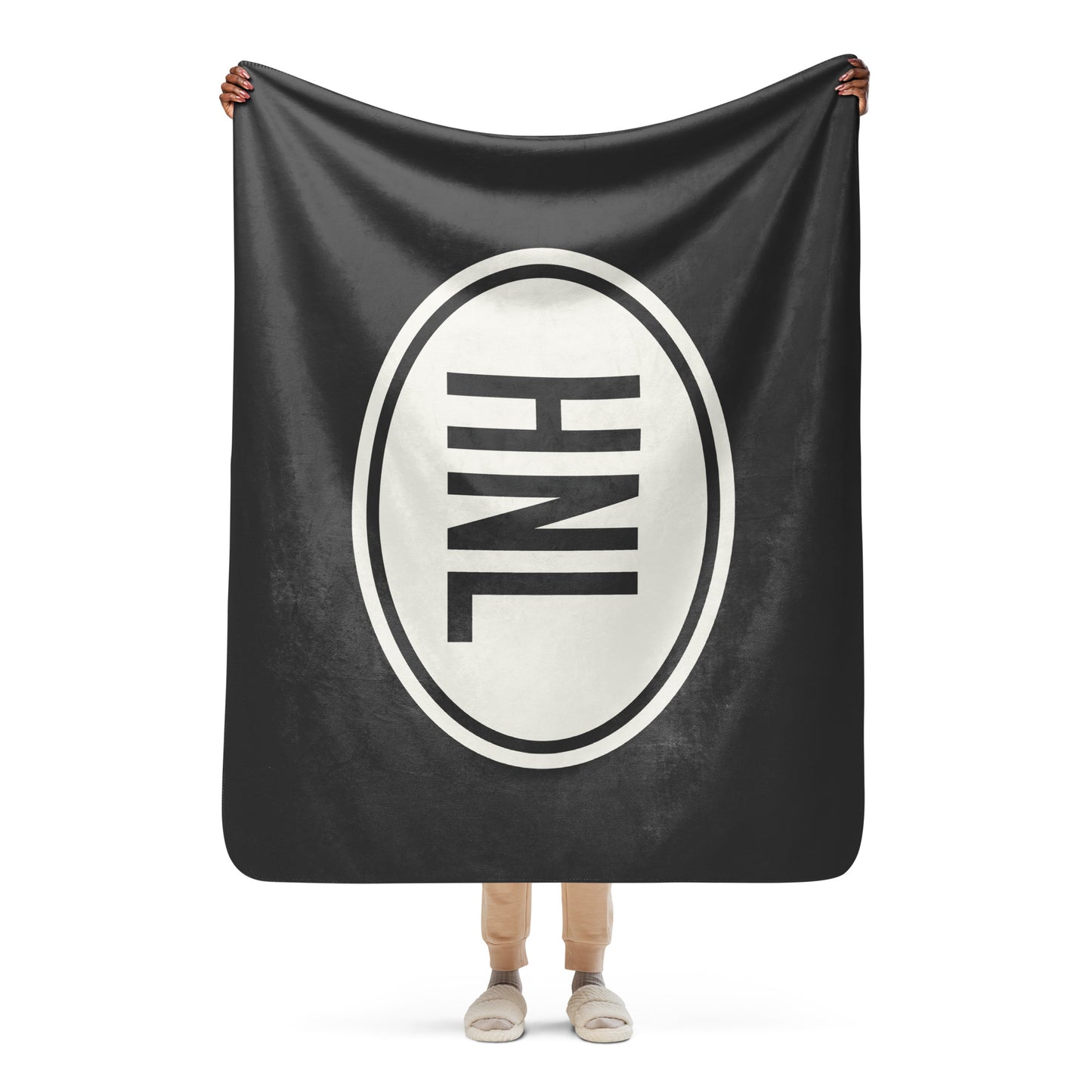 Unique Travel Gift Sherpa Blanket - White Oval • HNL Honolulu Souvenir • YHM Designs - Image 04