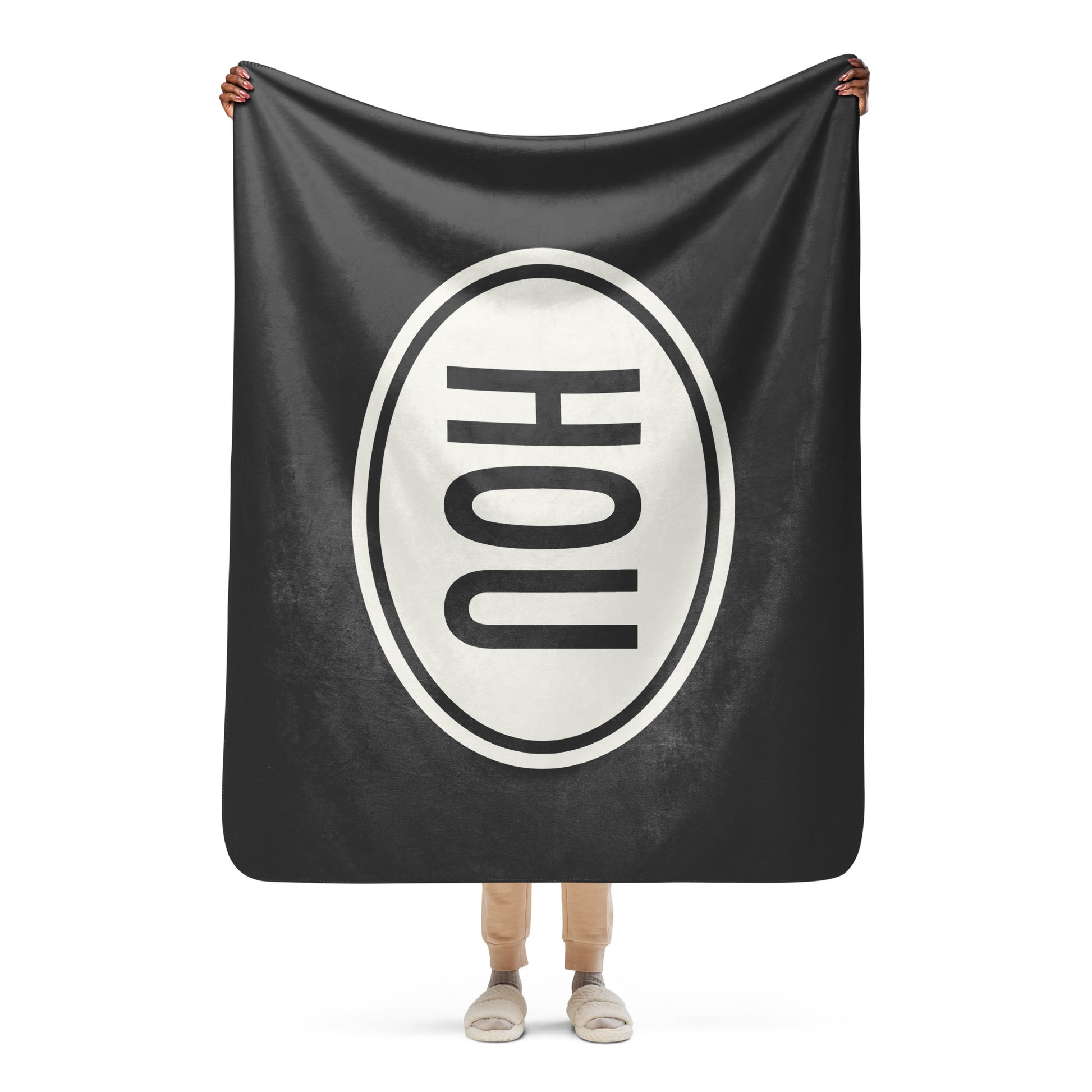 Unique Travel Gift Sherpa Blanket - White Oval • HOU Houston • YHM Designs - Image 04