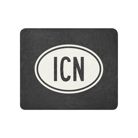 ICN Seoul Sherpa Blanket • Eclipse Grey with Oval Car Sticker Design • YHM Designs - Image 01