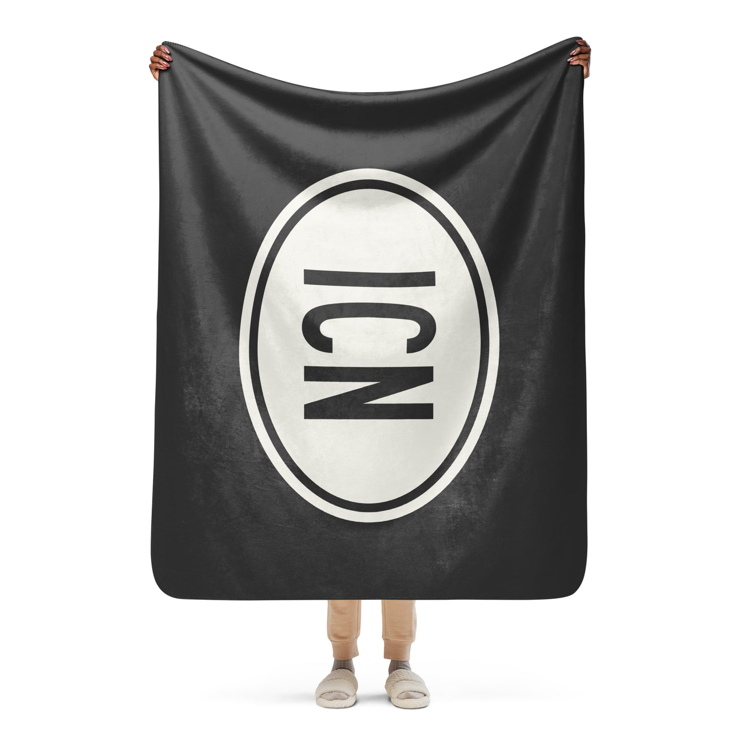 Unique Travel Gift Sherpa Blanket - White Oval • ICN Seoul Souvenir • YHM Designs - Image 04