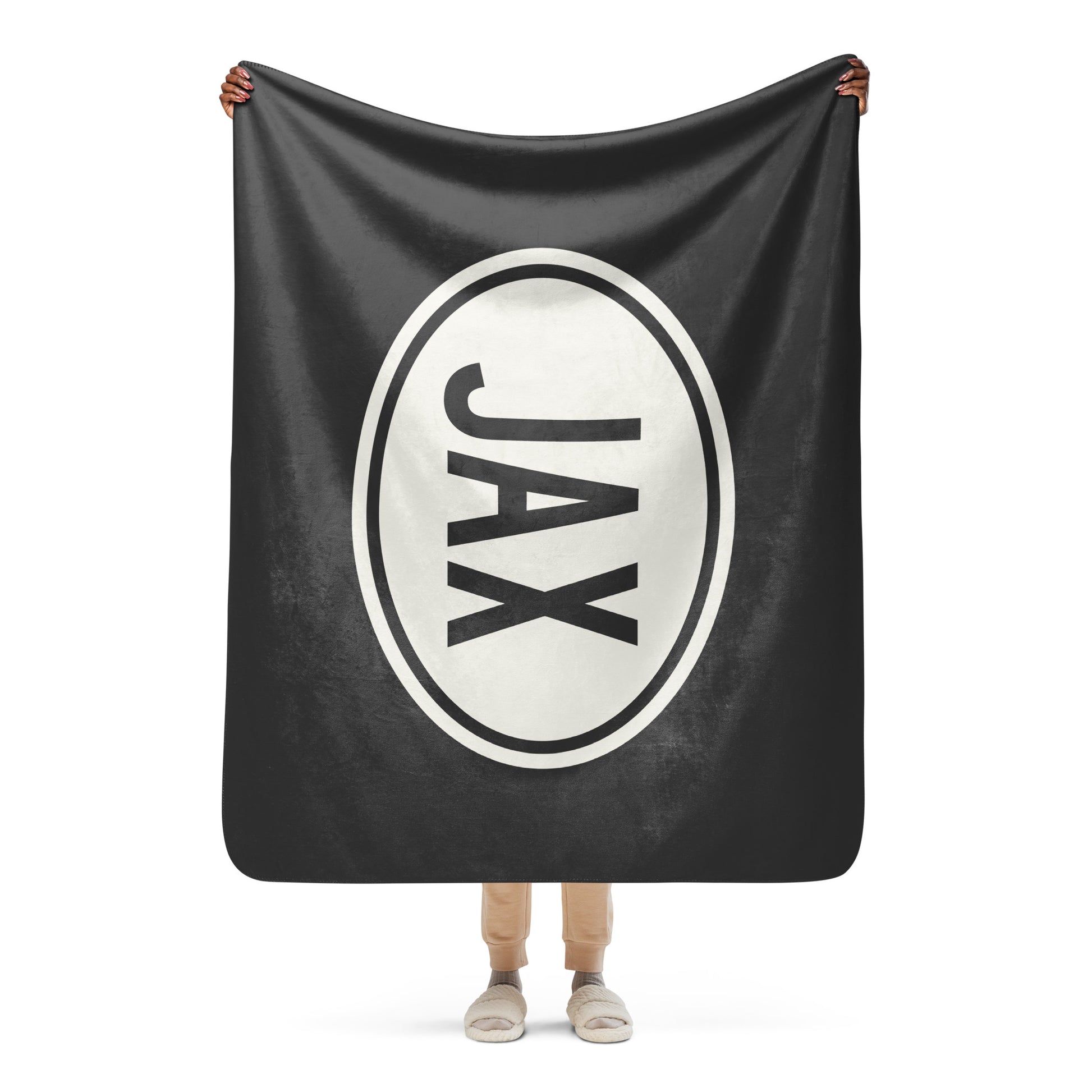 Unique Travel Gift Sherpa Blanket - White Oval • JAX Jacksonville • YHM Designs - Image 04