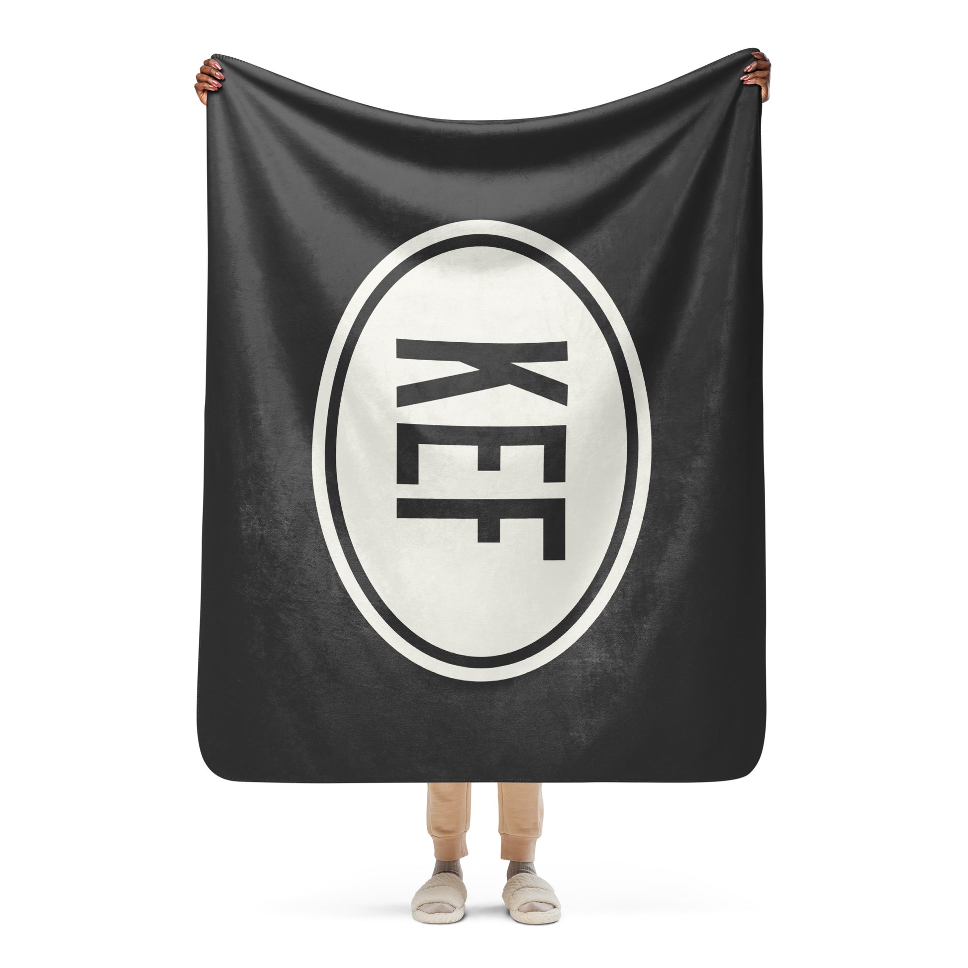 Unique Travel Gift Sherpa Blanket - White Oval • KEF Reykjavik • YHM Designs - Image 04