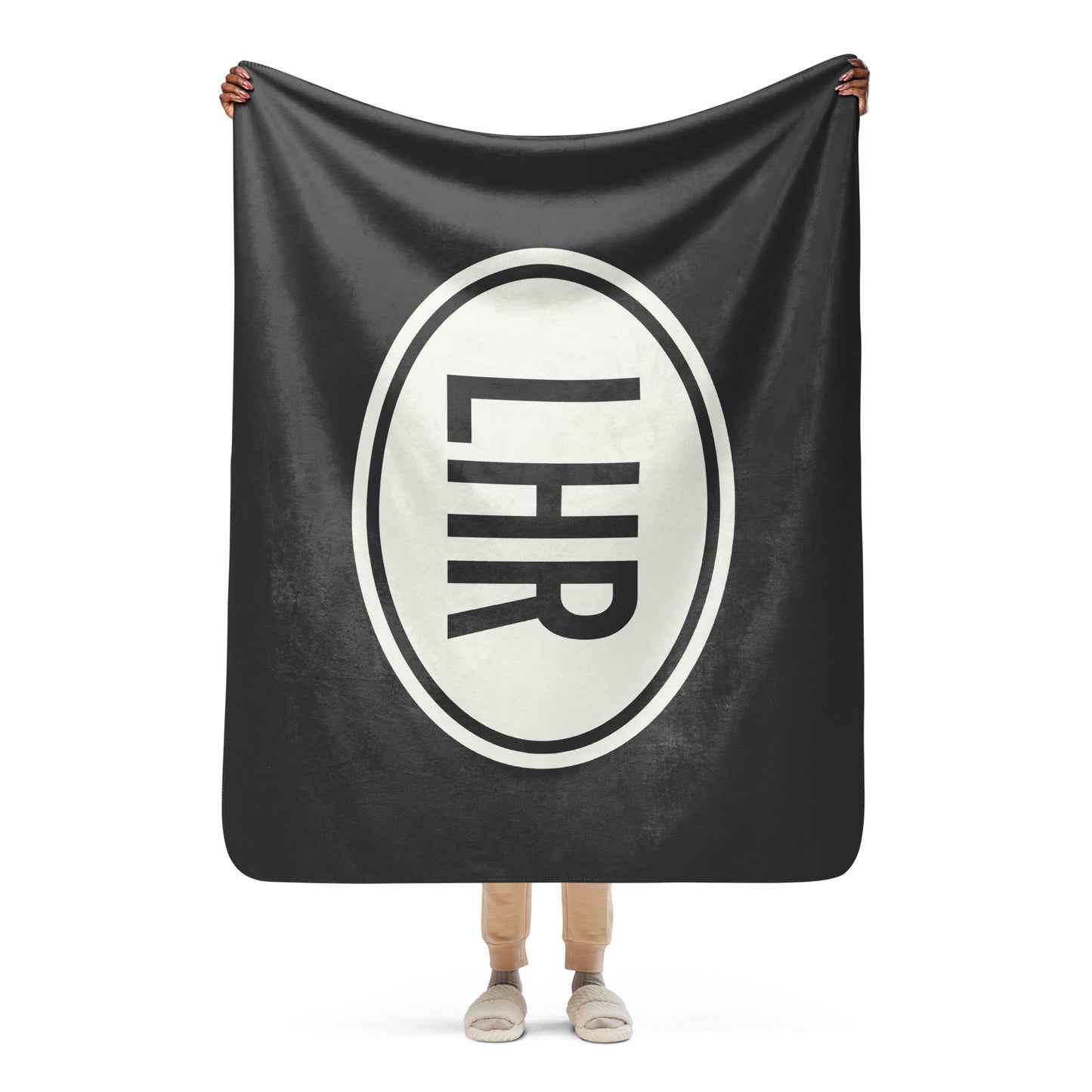 Unique Travel Gift Sherpa Blanket - White Oval • LHR London Souvenir • YHM Designs - Image 04