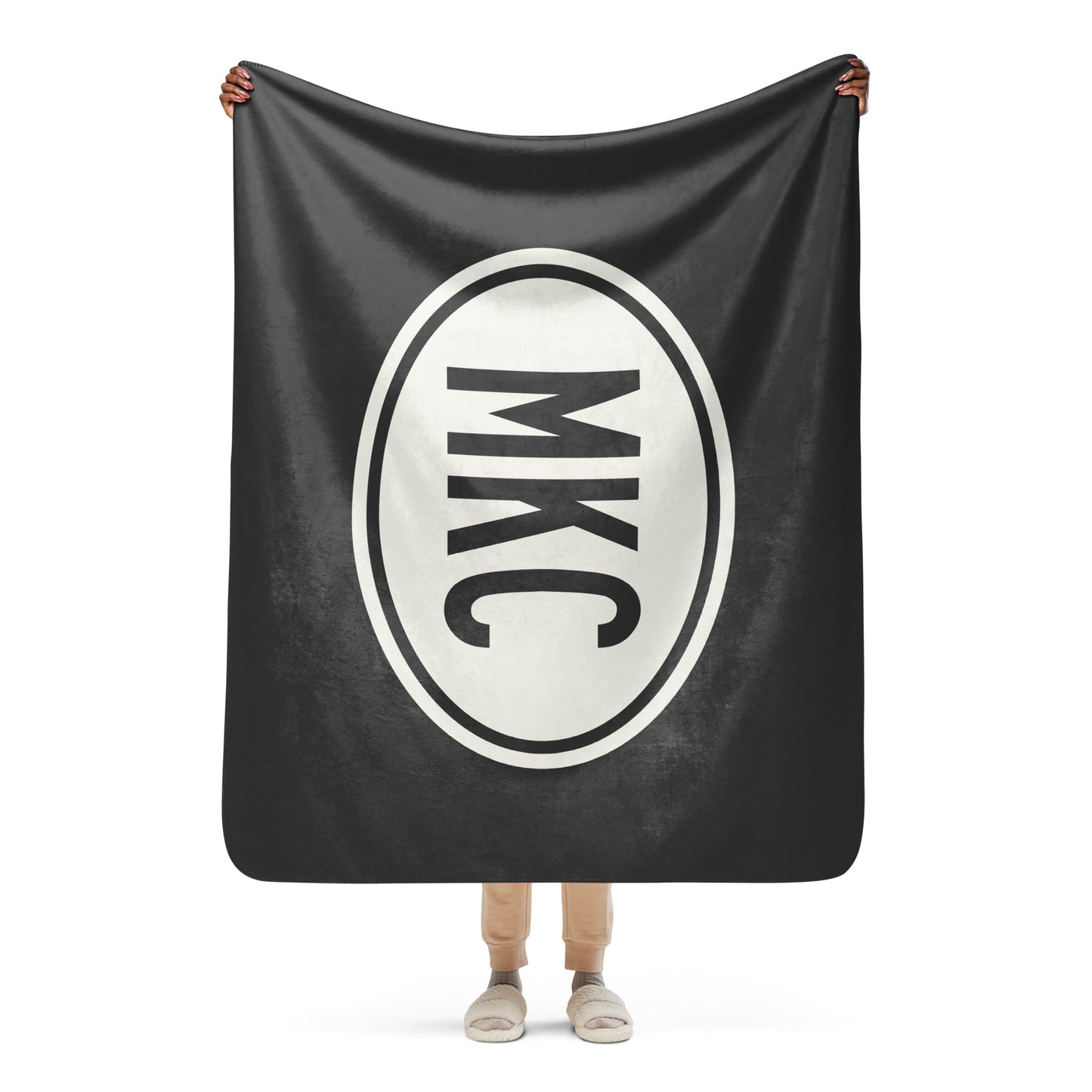 Unique Travel Gift Sherpa Blanket - White Oval • MKC Kansas City Souvenir • YHM Designs - Image 04
