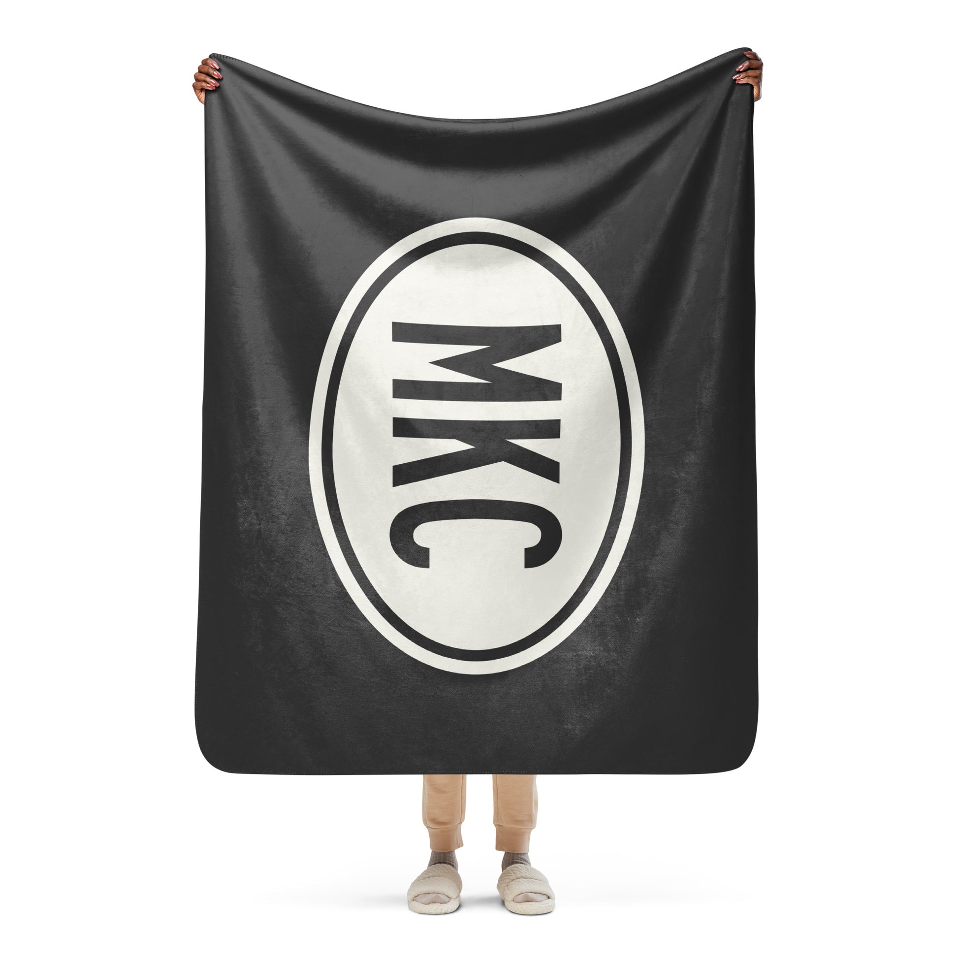 Unique Travel Gift Sherpa Blanket - White Oval • MKC Kansas City • YHM Designs - Image 04