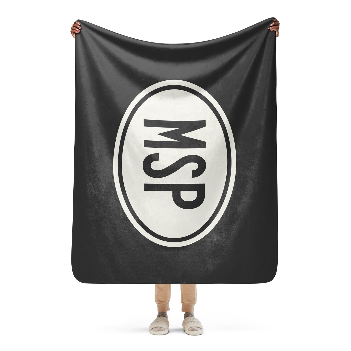MSP Minneapolis Sherpa Blanket • Eclipse Grey with Oval Car Sticker Design • YHM Designs - Image 04
