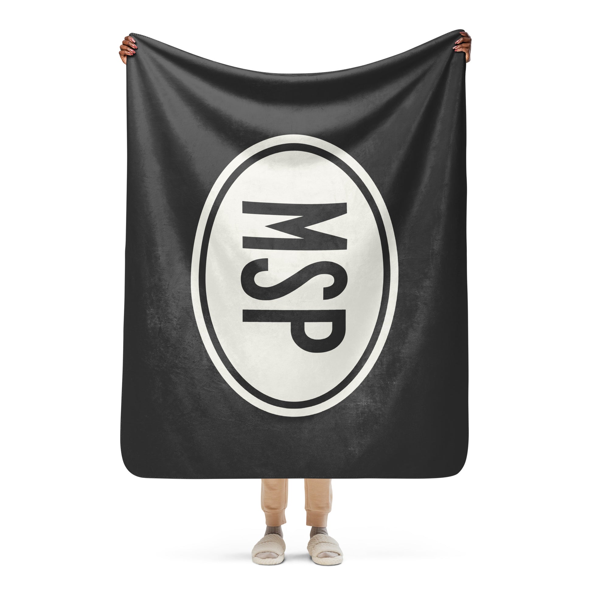 MSP Minneapolis Sherpa Blanket • Eclipse Grey with Oval Car Sticker Design • YHM Designs - Image 04