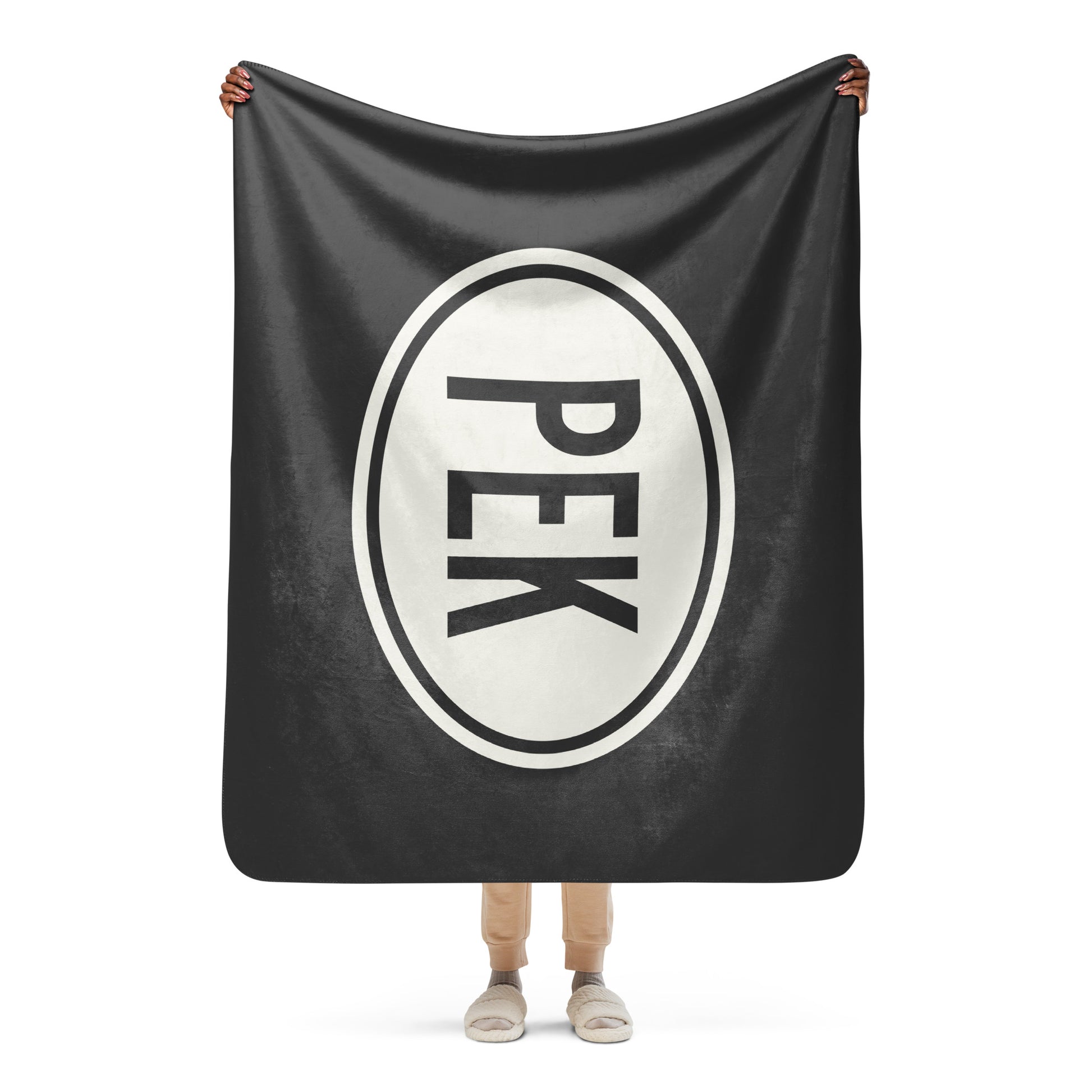 PEK Beijing Sherpa Blanket • Eclipse Grey with Oval Car Sticker Design • YHM Designs - Image 04