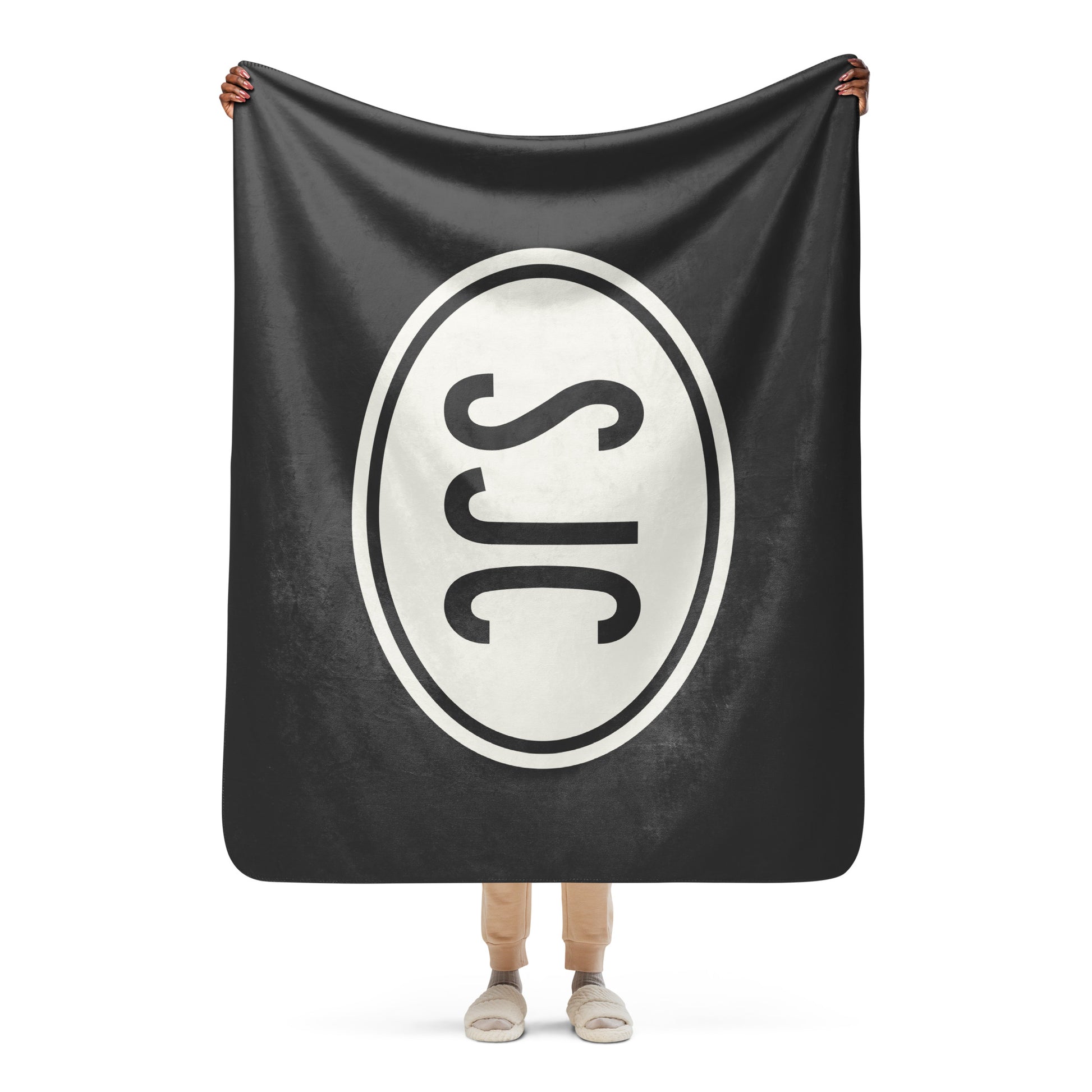 Unique Travel Gift Sherpa Blanket - White Oval • SJC San Jose • YHM Designs - Image 04
