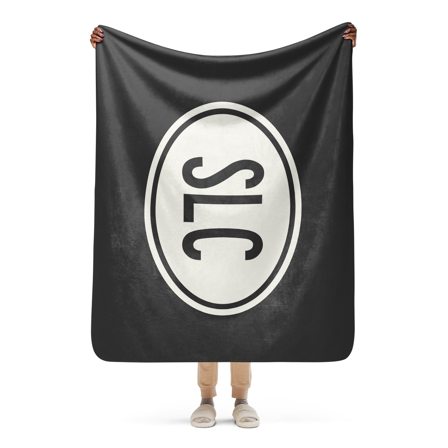SLC Salt Lake City Sherpa Blanket • Eclipse Grey with Oval Car Sticker Design • YHM Designs - Image 04